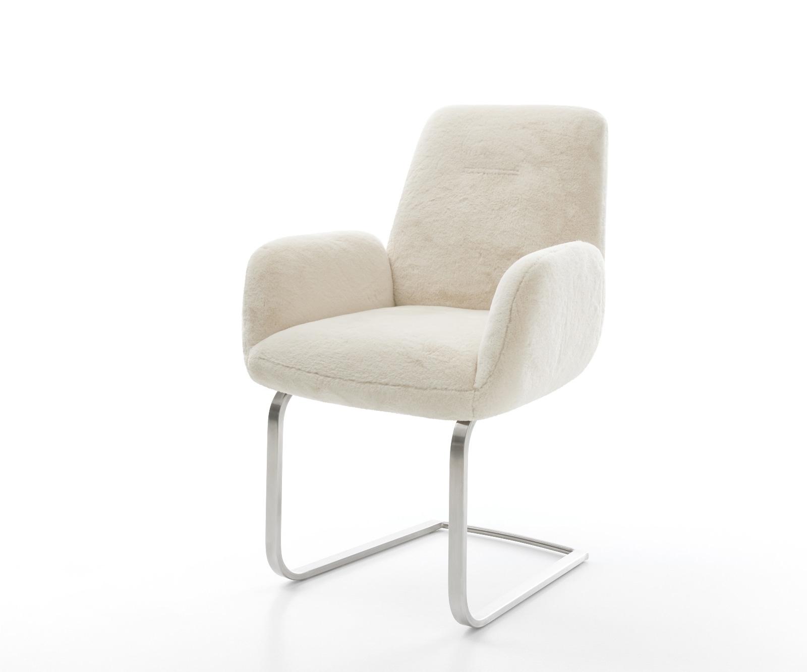 DELIFE Freischwinger Zoa-Flex Plüsch Creme-Weiß Freischwinger flach Edelstahl Taschenfederkern