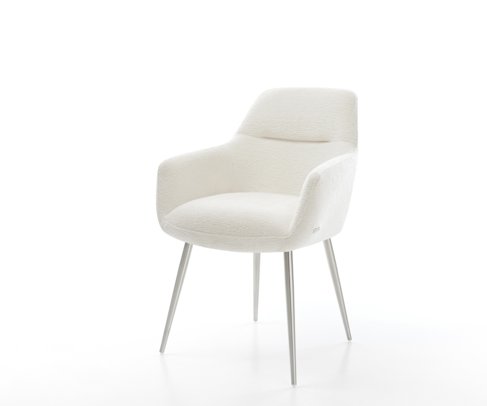 DELIFE Esszimmerstuhl Pejo-Flex Bouclé Soft Beige 4-Fuß konisch Edelstahl Taschenfederkern