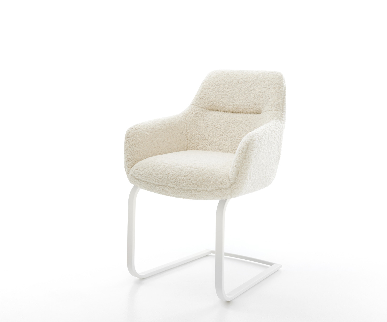 DELIFE Freischwinger Pejo-Flex Teddystoff Beige Freischwinger flach Weiß Taschenfederkern