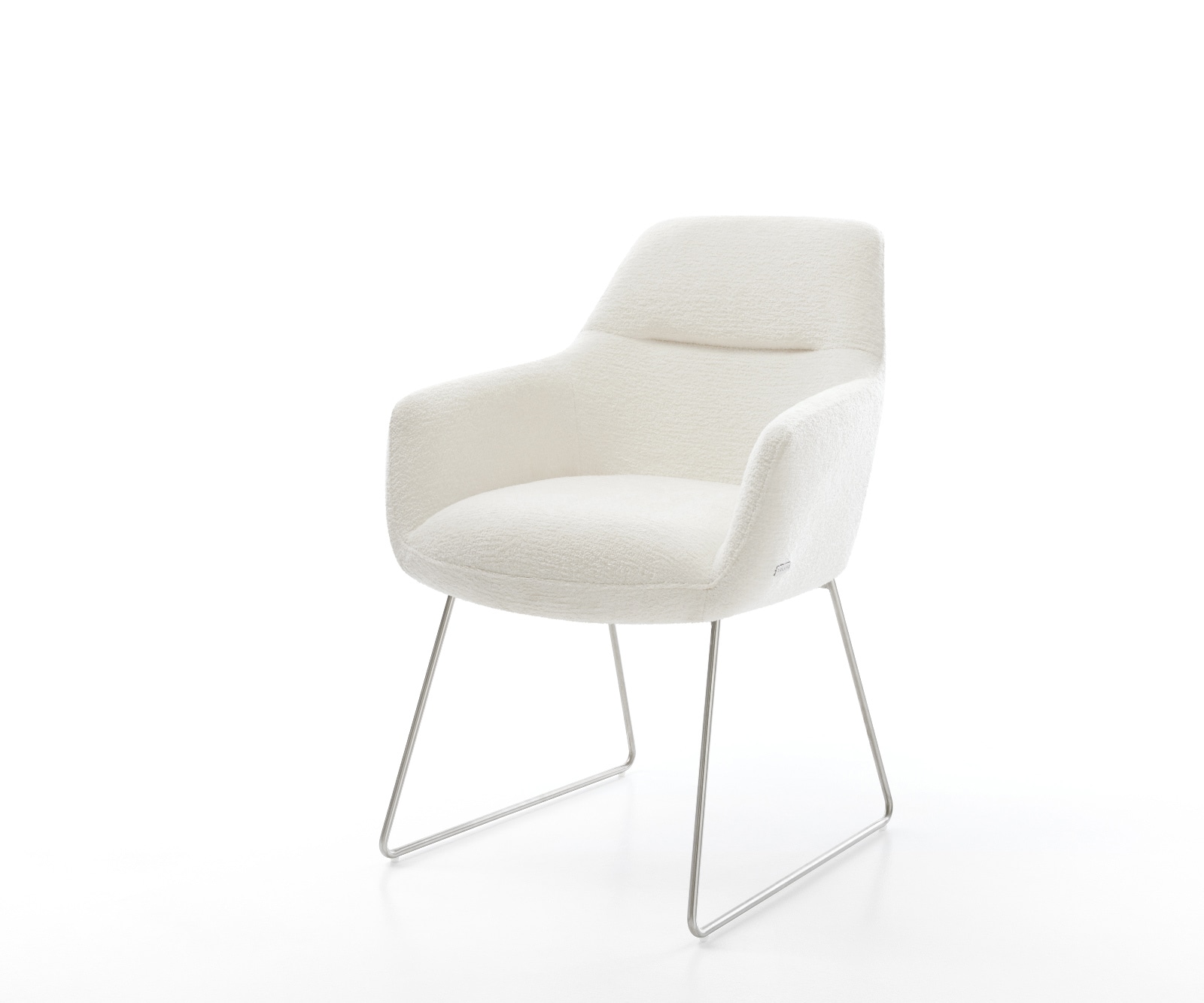 DELIFE Esszimmerstuhl Pejo-Flex Bouclé Soft Beige Kufengestell Edelstahl Taschenfederkern