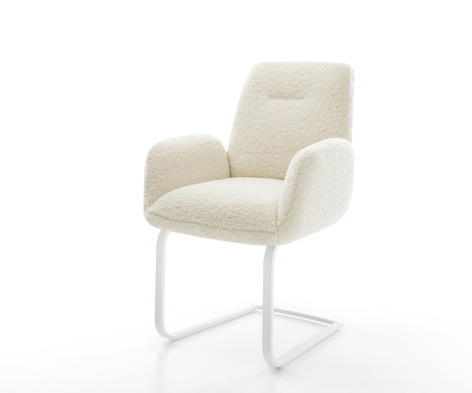 DELIFE Freischwinger Zoa-Flex Teddystoff Beige Freischwinger flach Weiß Taschenfederkern