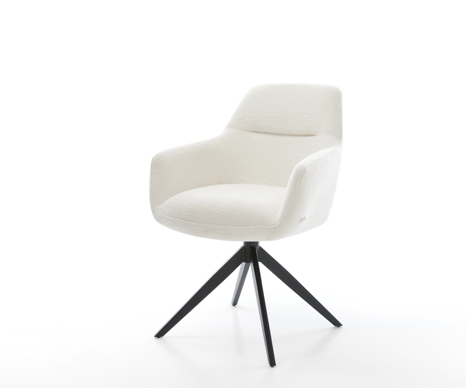 DELIFE Drehstuhl Pejo-Flex Bouclé Soft Beige Kreuzgestell breit Schwarz 360° drehbar Wippfunktion Taschenfederkern