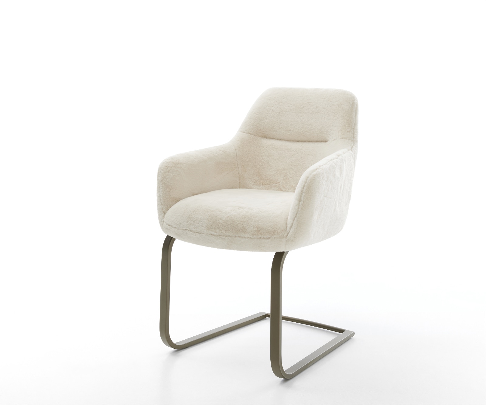 DELIFE Freischwinger Pejo-Flex Plüsch Creme-Weiß Freischwinger flach Effektfinish Titan Taschenfederkern