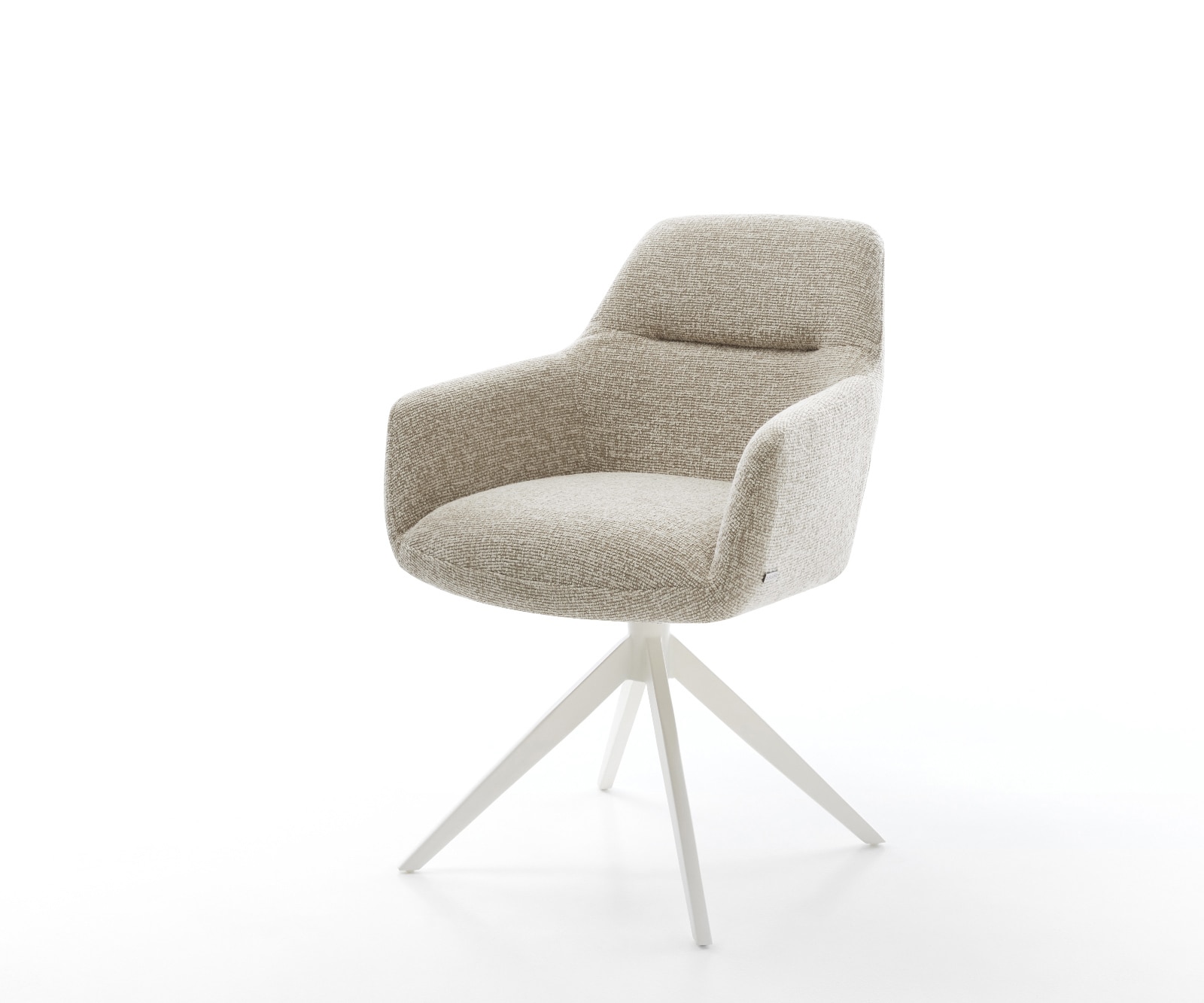 DELIFE Drehstuhl Pejo-Flex Webstoff Soft Beige Kreuzgestell breit Weiß 360° drehbar Wippfunktion Taschenfederkern