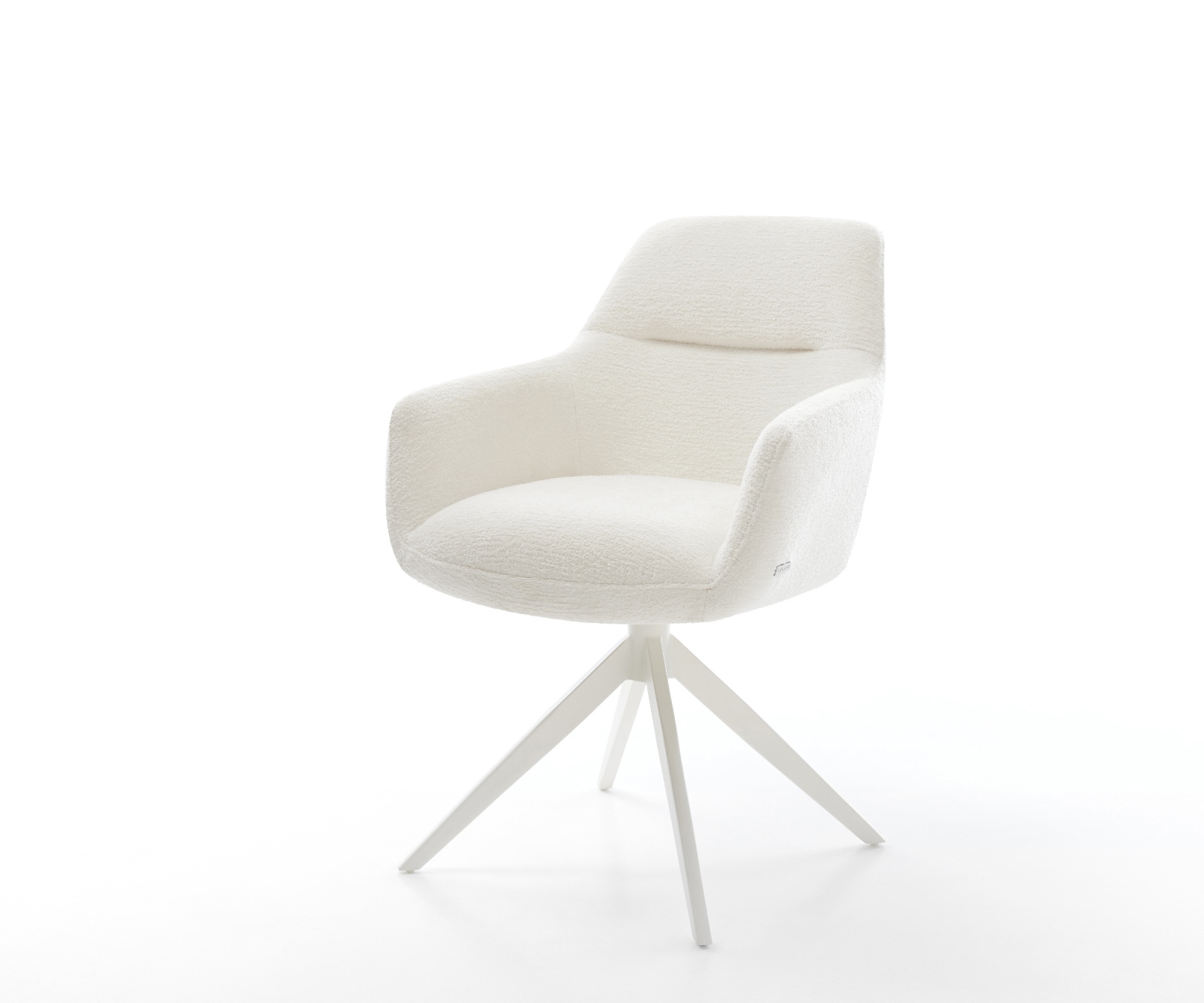 DELIFE Drehstuhl Pejo-Flex Bouclé Soft Beige Kreuzgestell breit Weiß 360° drehbar Wippfunktion Taschenfederkern