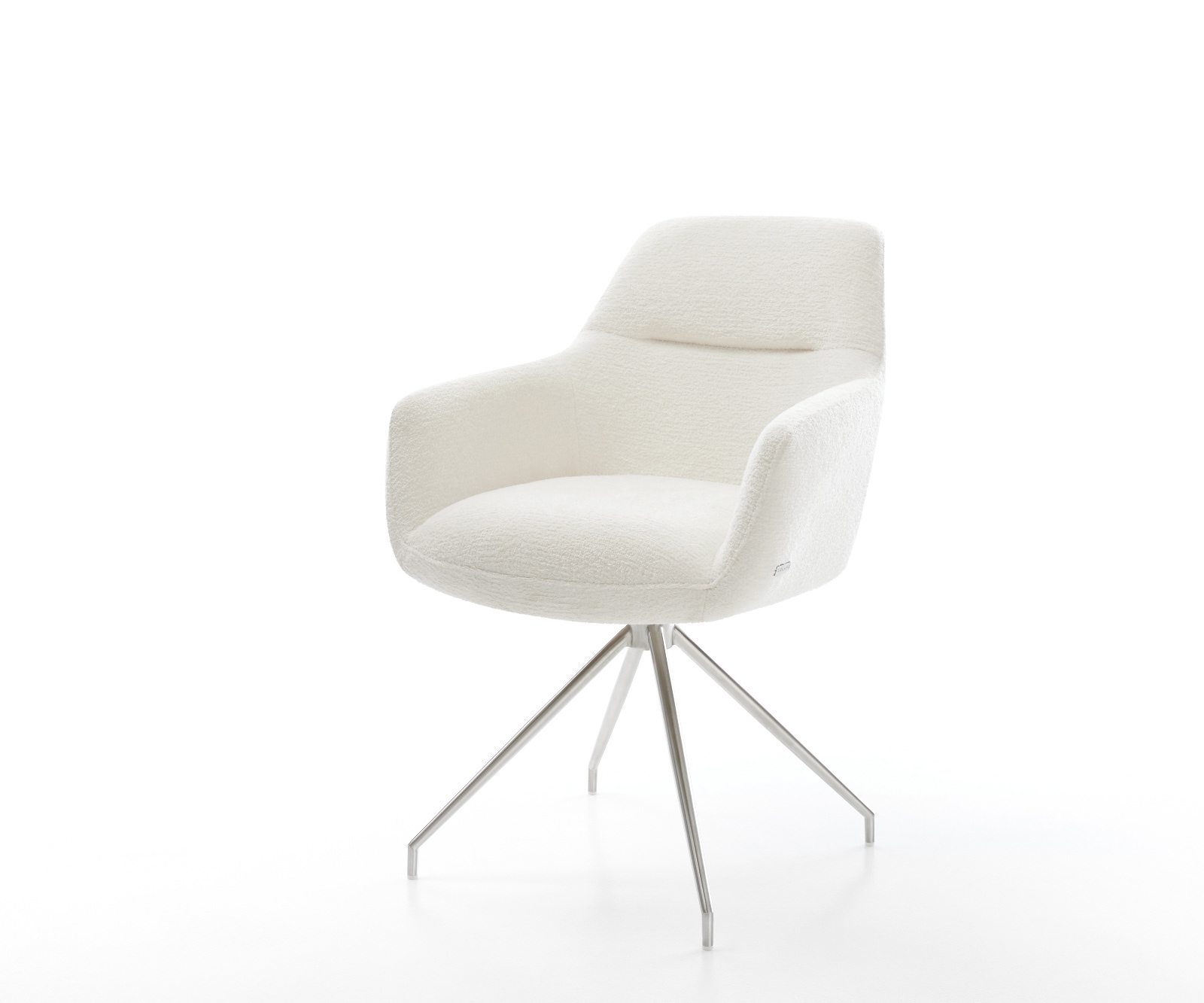DELIFE Esszimmerstuhl Pejo-Flex Bouclé Soft Beige Kreuzgestell konisch Edelstahl Taschenfederkern