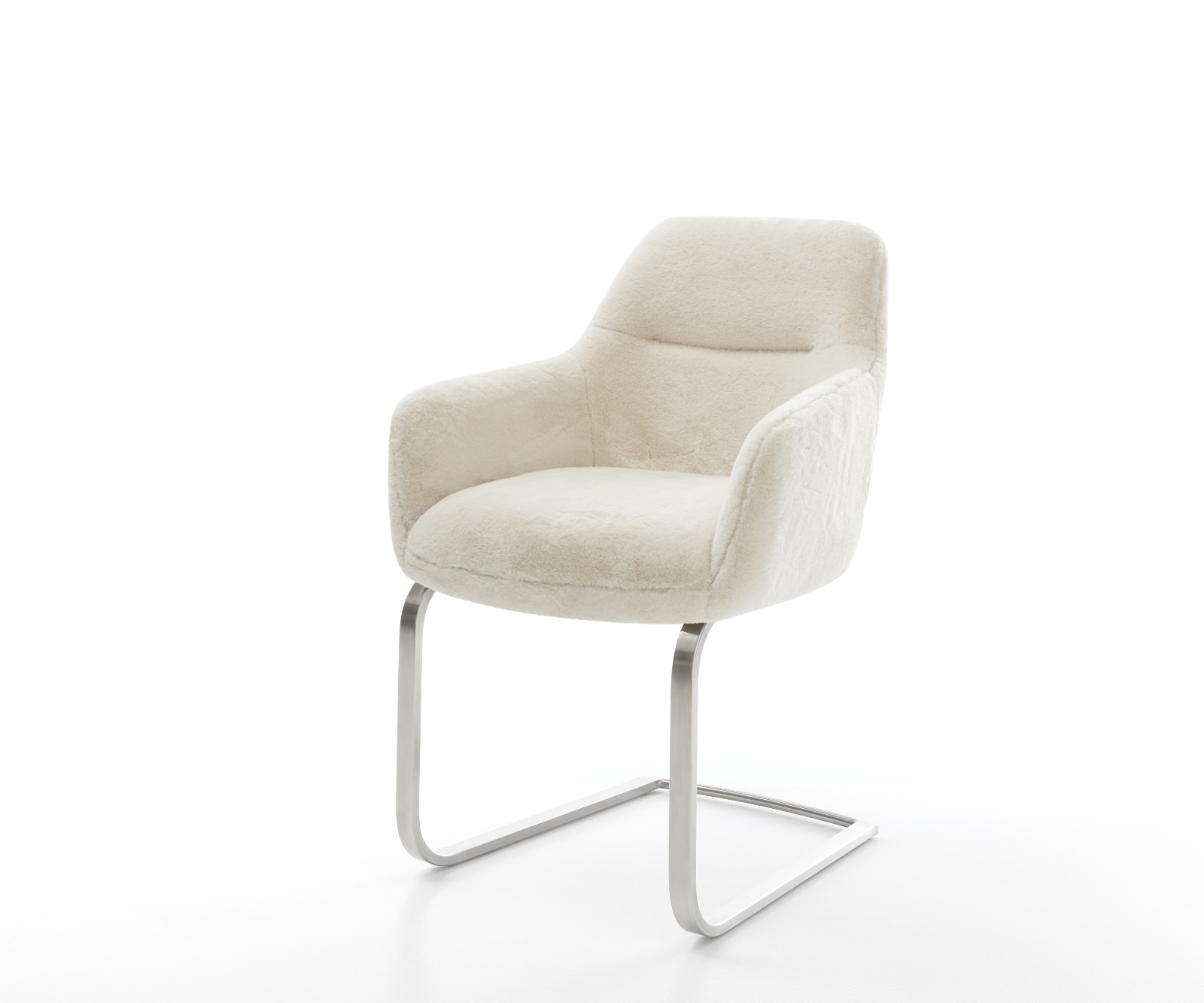 DELIFE Freischwinger Pejo-Flex Plüsch Creme-Weiß Freischwinger flach Edelstahl Taschenfederkern