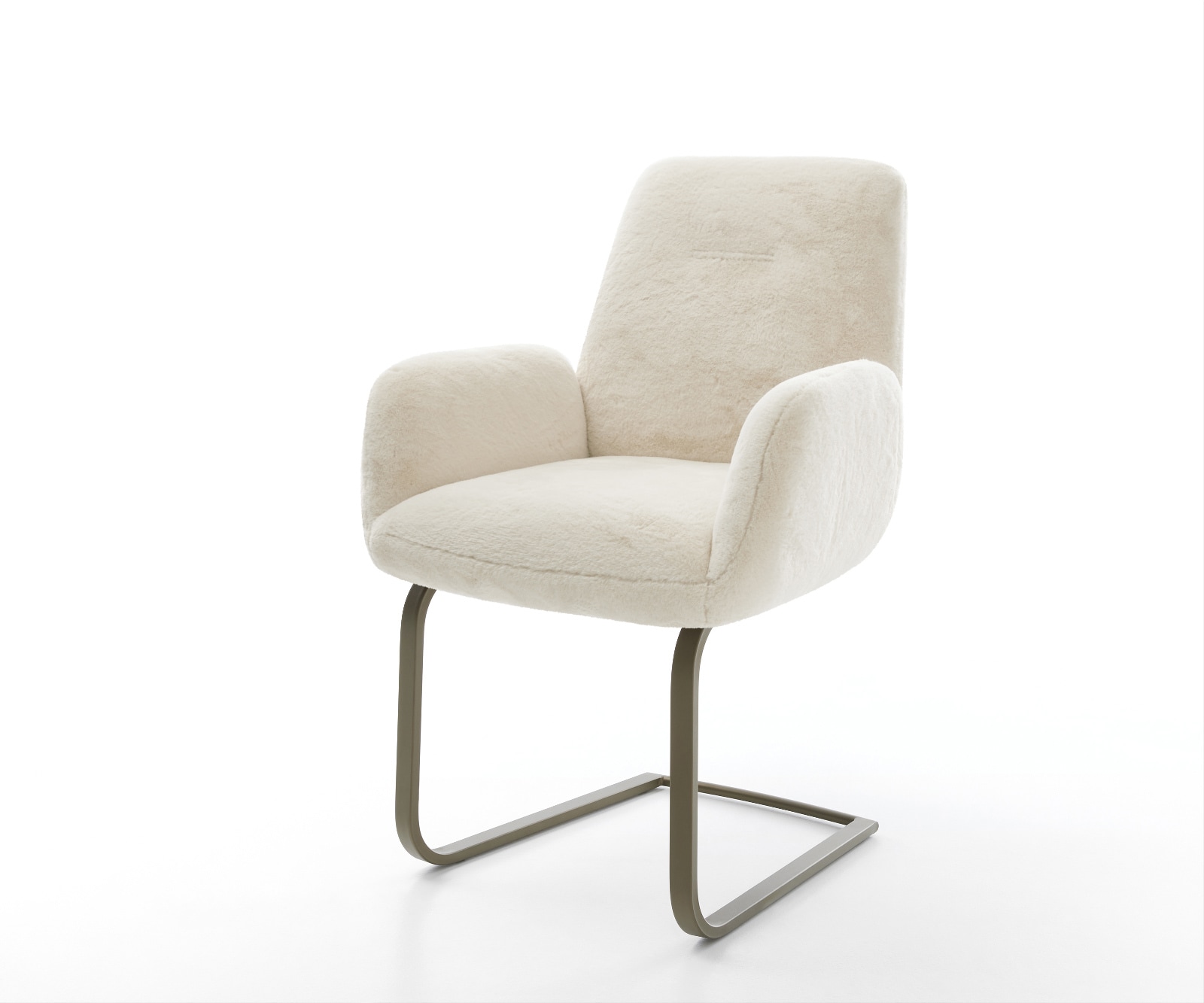 DELIFE Freischwinger Zoa-Flex Plüsch Creme-Weiß Freischwinger flach Effektfinish Titan Taschenfederkern