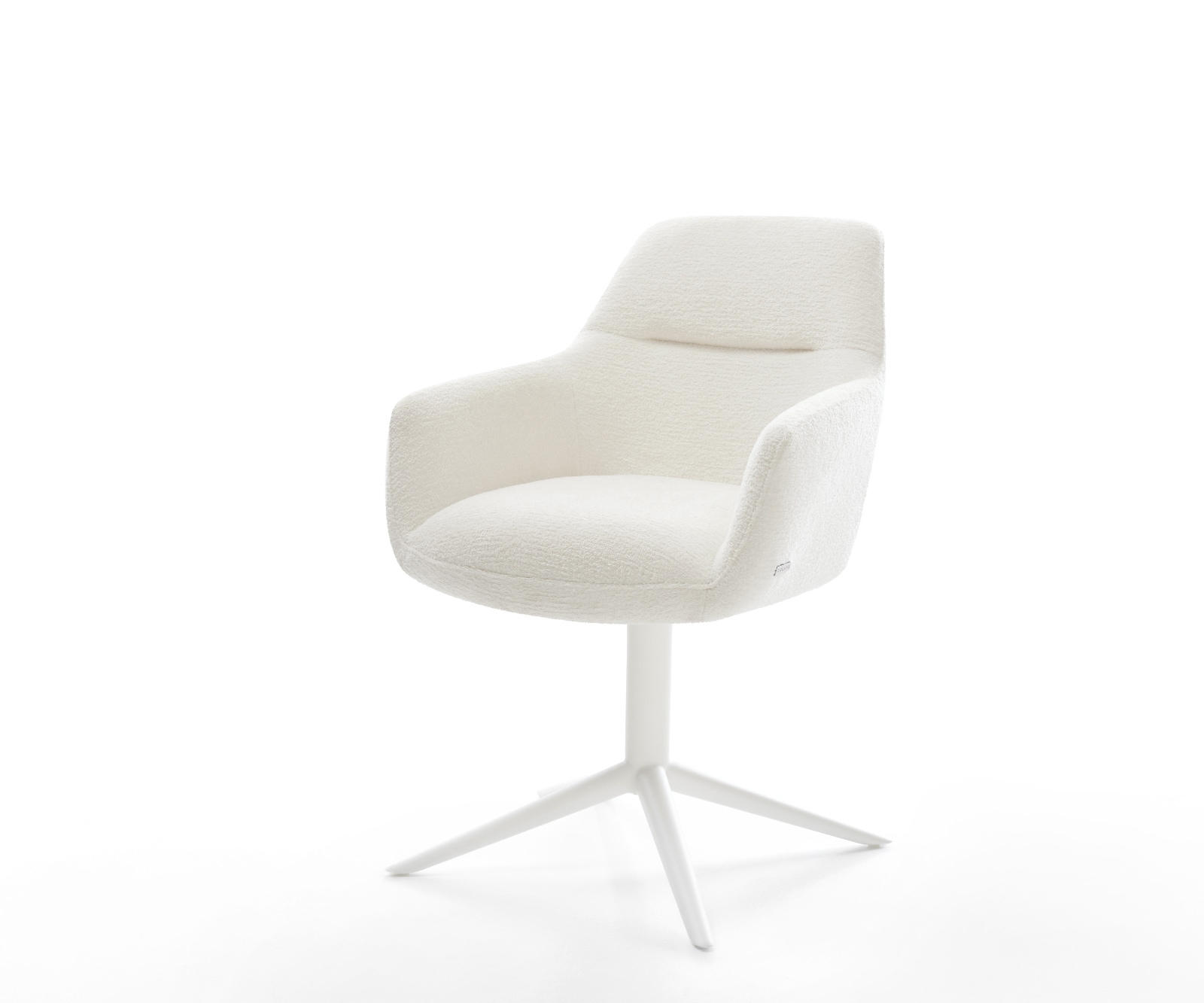 DELIFE Drehstuhl Pejo-Flex Bouclé Soft Beige Fußkreuz Weiß 360° drehbar Wippfunktion Taschenfederkern