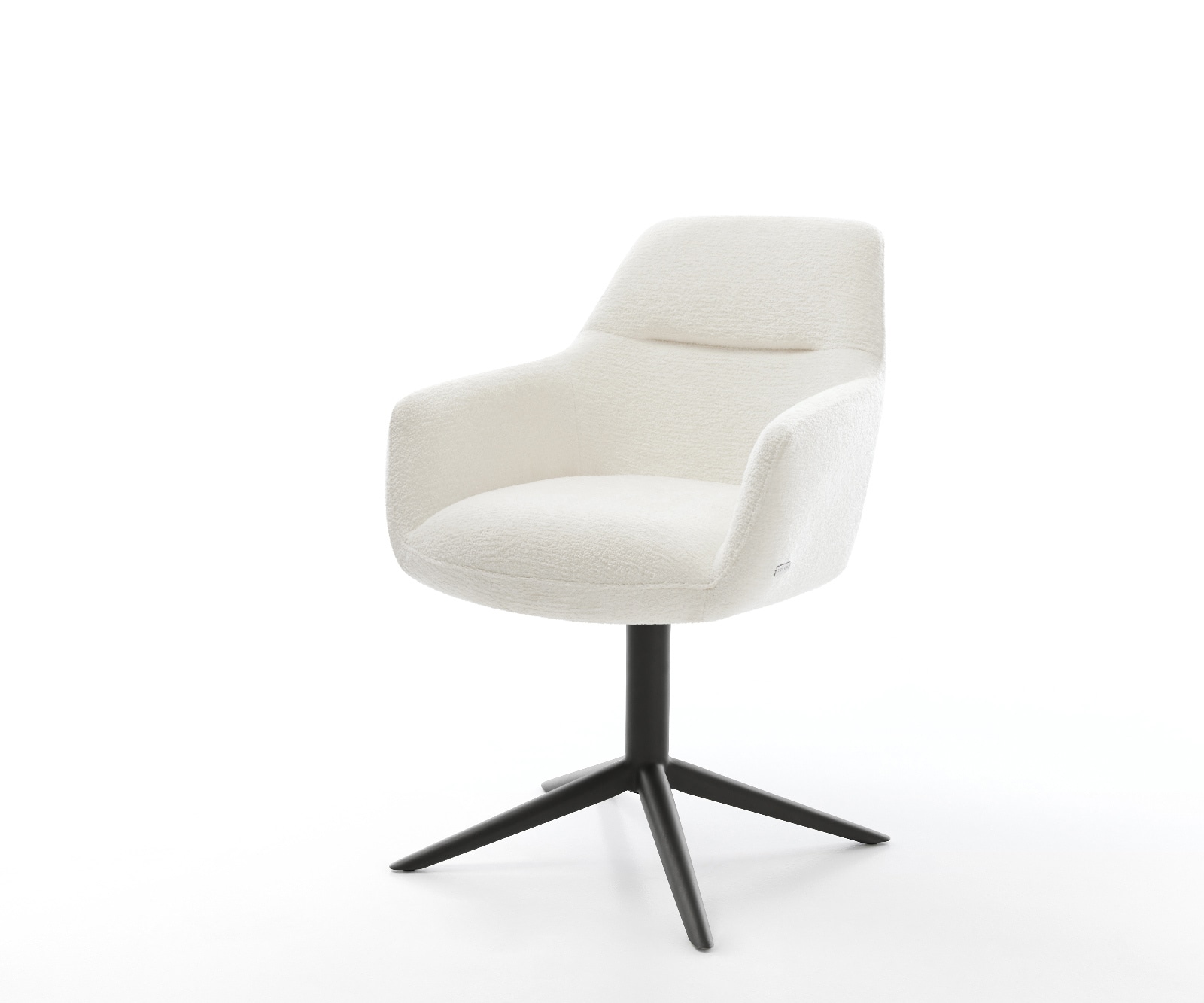 DELIFE Drehstuhl Pejo-Flex Bouclé Soft Beige Fußkreuz Schwarz 360° drehbar Wippfunktion Taschenfederkern