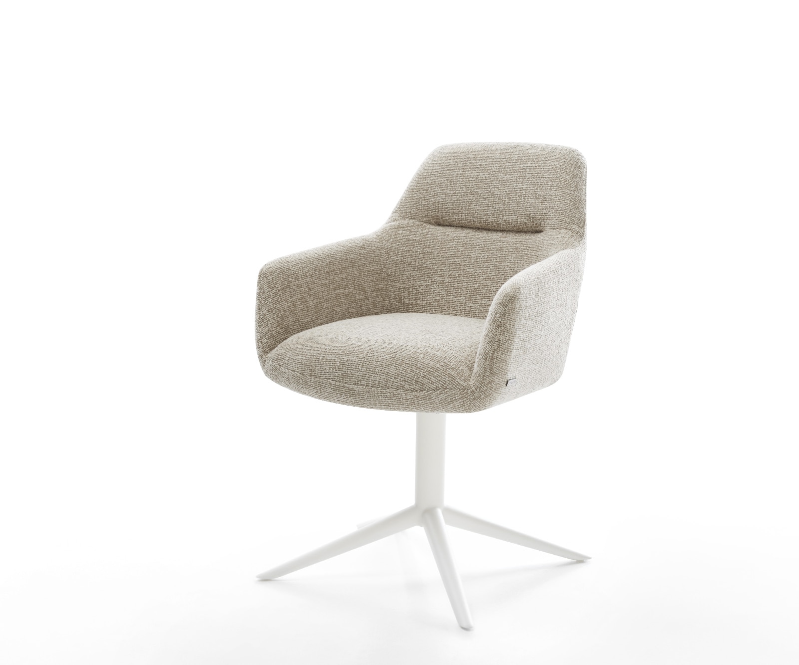 DELIFE Drehstuhl Pejo-Flex Webstoff Soft Beige Fußkreuz Weiß 360° drehbar Wippfunktion Taschenfederkern