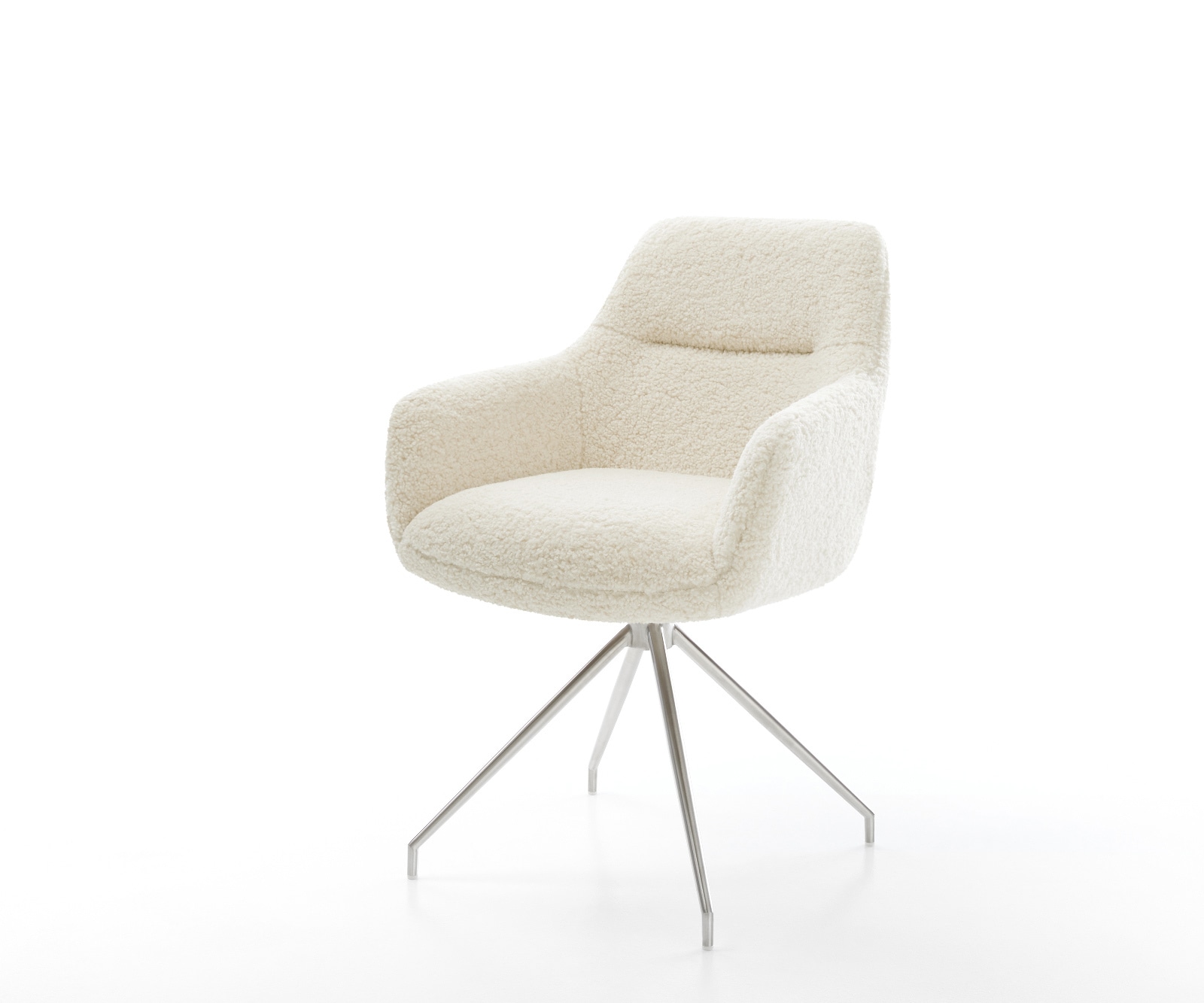 DELIFE Esszimmerstuhl Pejo-Flex Teddystoff Beige Kreuzgestell konisch Edelstahl Taschenfederkern