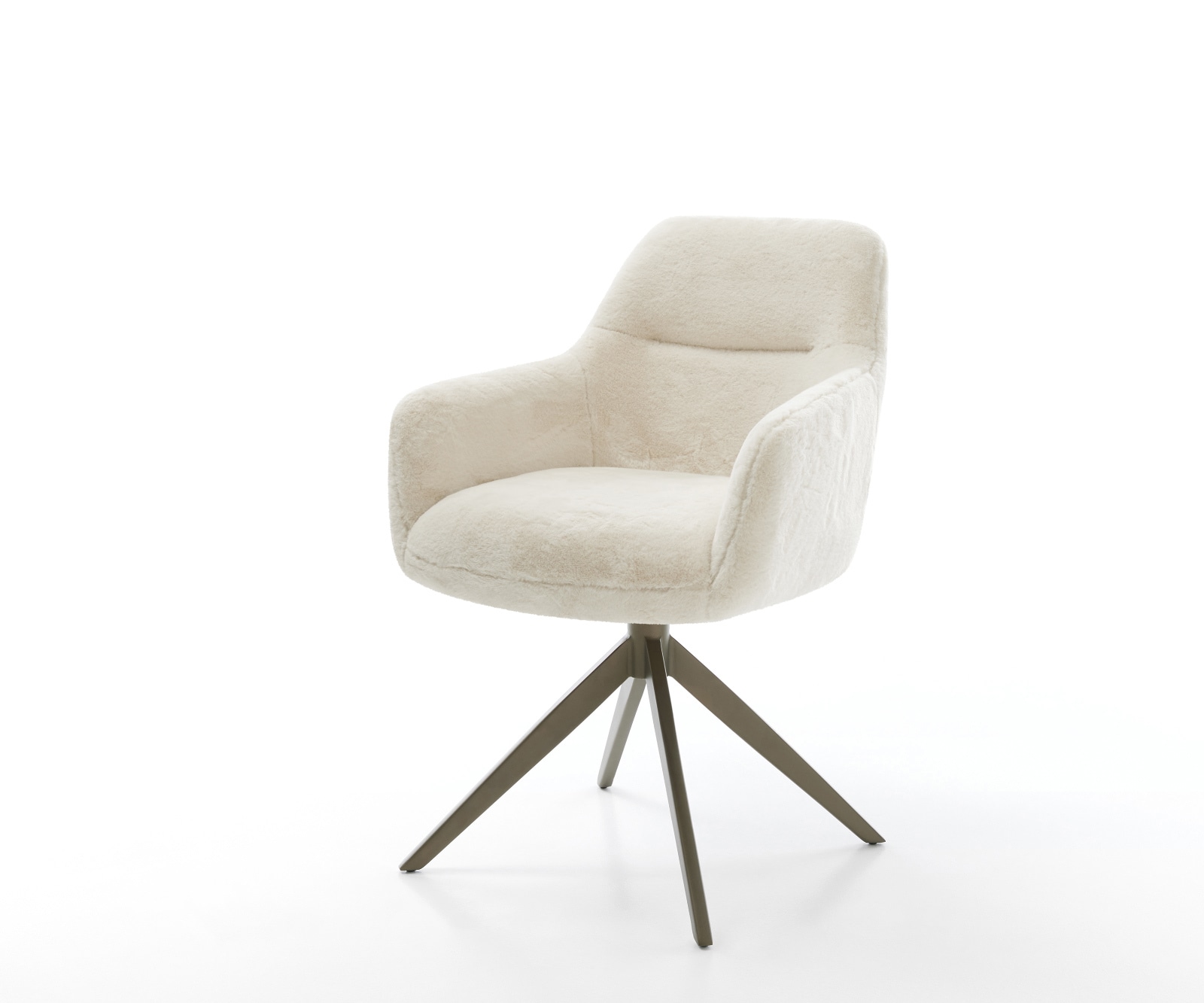DELIFE Drehstuhl Pejo-Flex Plüsch Creme-Weiß Kreuzgestell breit Effektfinish Titan 360° drehbar Wippfunktion Taschenfederkern