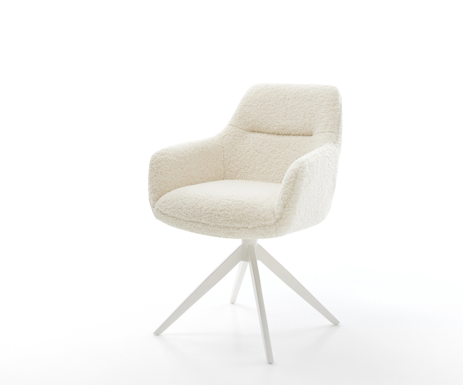 DELIFE Drehstuhl Pejo-Flex Teddystoff Beige Kreuzgestell breit Weiß 360° drehbar Wippfunktion Taschenfederkern
