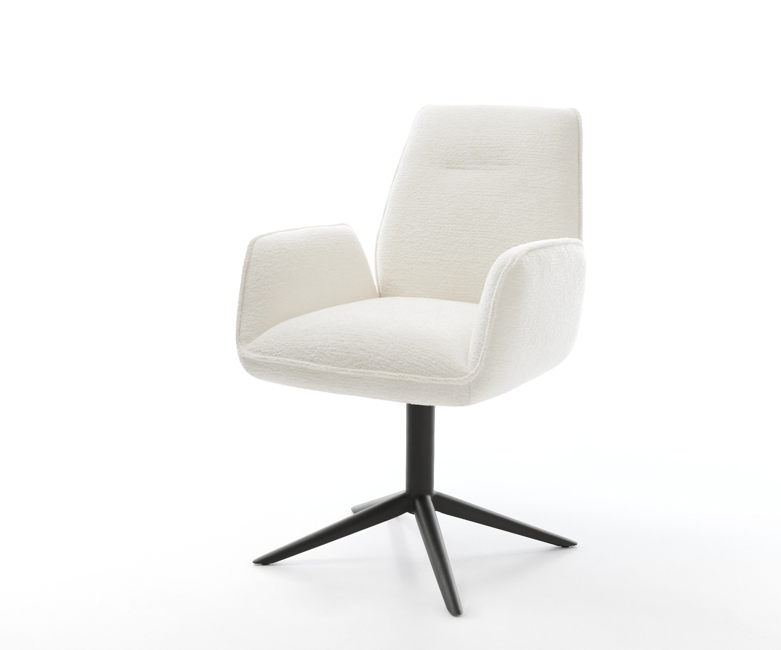 DELIFE Drehstuhl Zoa-Flex Bouclé Soft Beige Fußkreuz Schwarz 360° drehbar Wippfunktion Taschenfederkern