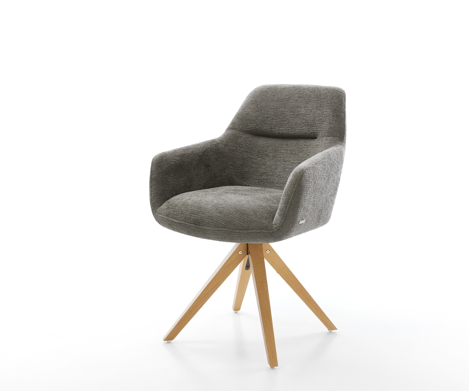 DELIFE Drehstuhl Pejo-Flex Bouclé Soft Schlamm Holzgestell kantig Natur 180° drehbar Taschenfederkern