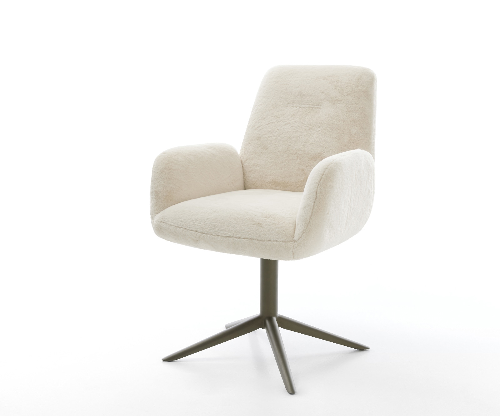 DELIFE Drehstuhl Zoa-Flex Plüsch Creme-Weiß Fußkreuz Effektfinish Titan 360° drehbar Wippfunktion Taschenfederkern