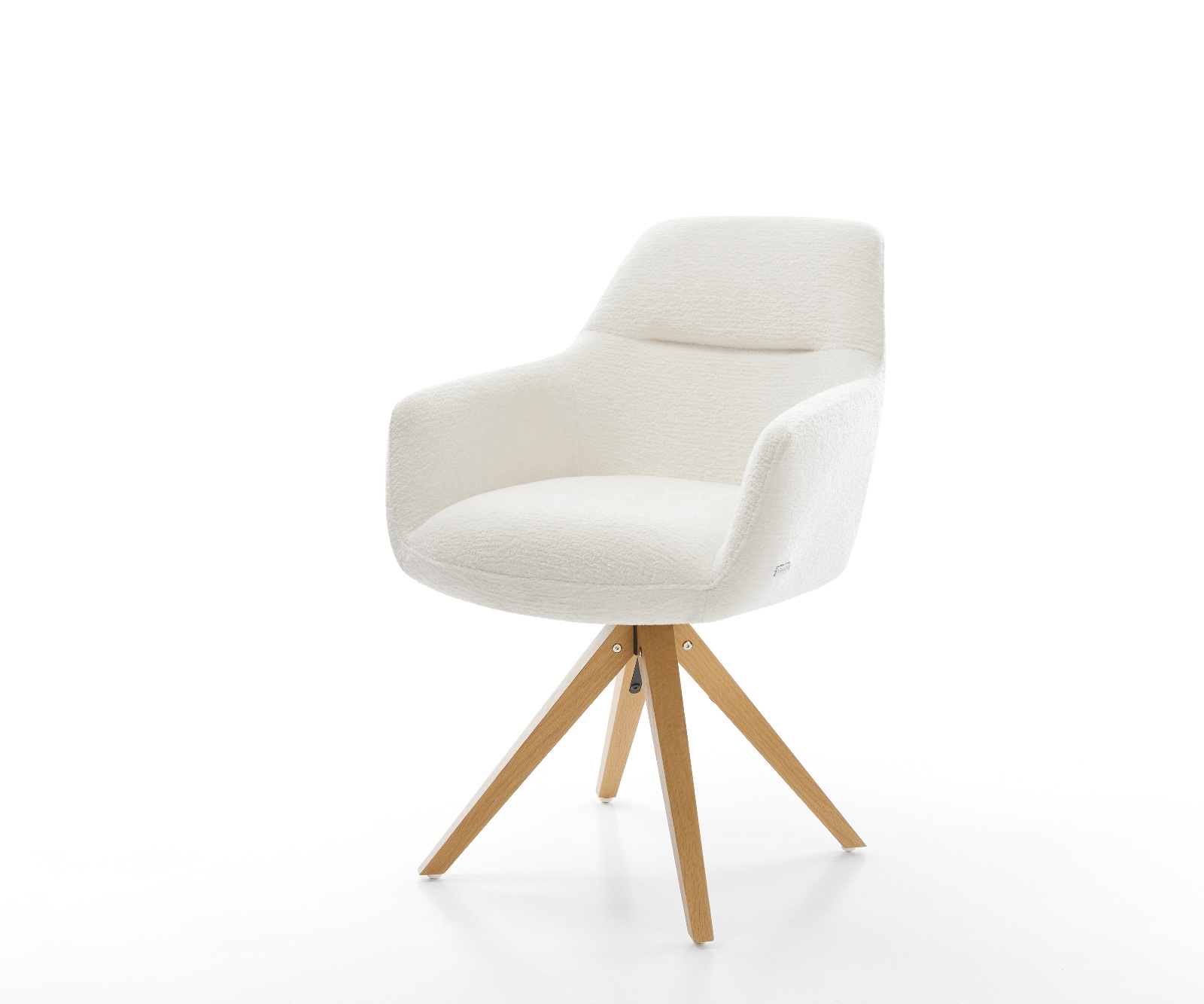 DELIFE Drehstuhl Pejo-Flex Bouclé Soft Beige Holzgestell kantig Natur 180° drehbar Taschenfederkern
