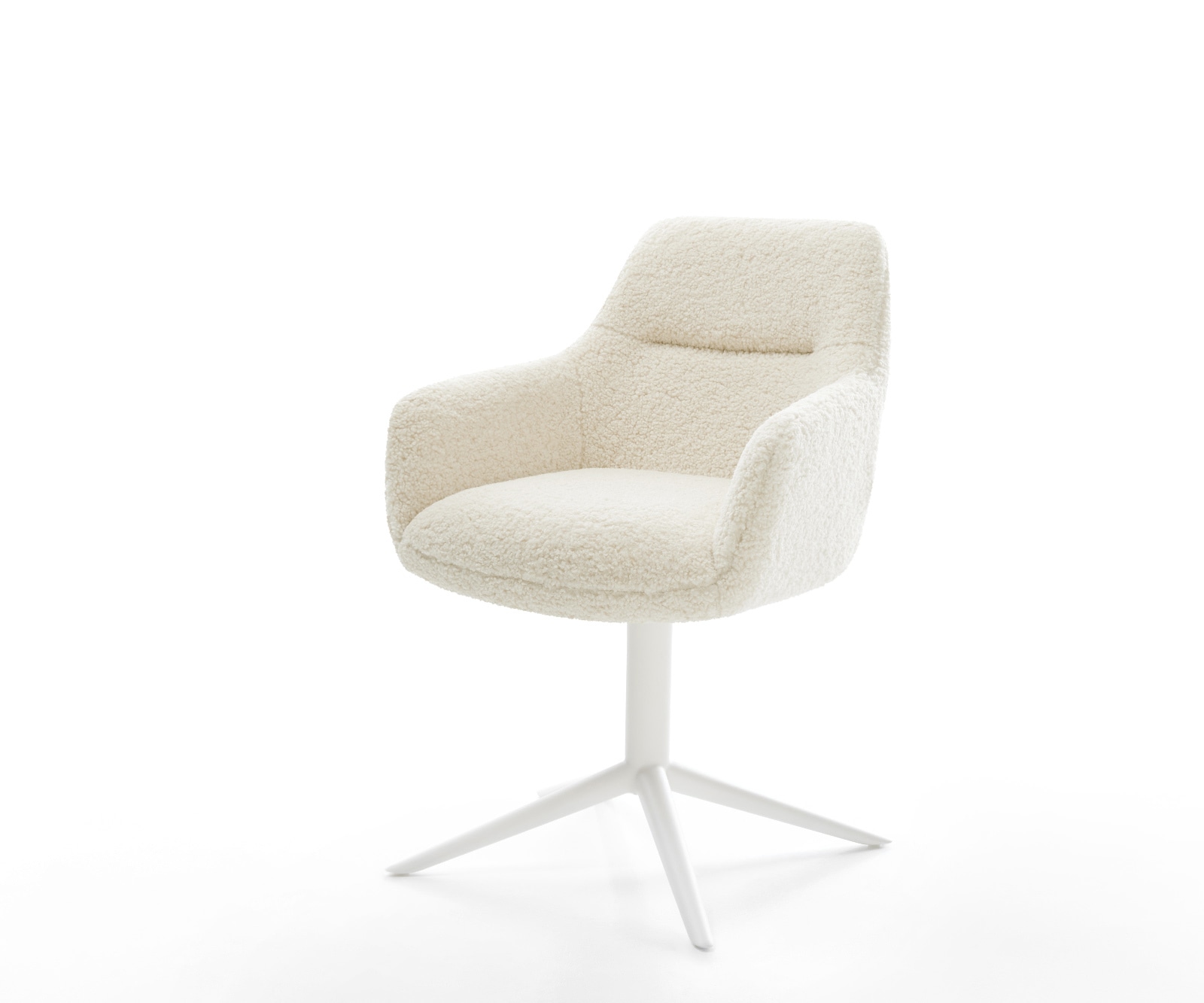 DELIFE Drehstuhl Pejo-Flex Teddystoff Beige Fußkreuz Weiß 360° drehbar Wippfunktion Taschenfederkern