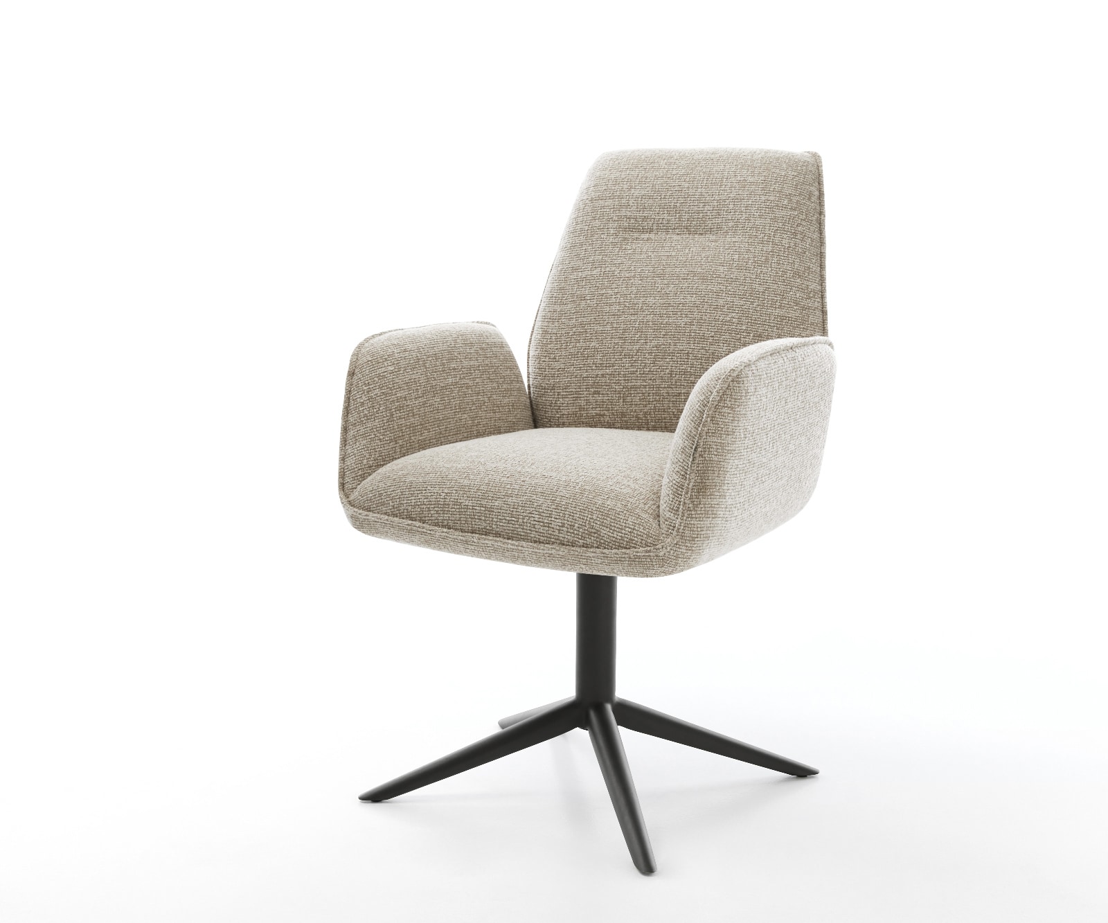 DELIFE Drehstuhl Zoa-Flex Webstoff Soft Beige Fußkreuz Schwarz 360° drehbar Wippfunktion Taschenfederkern