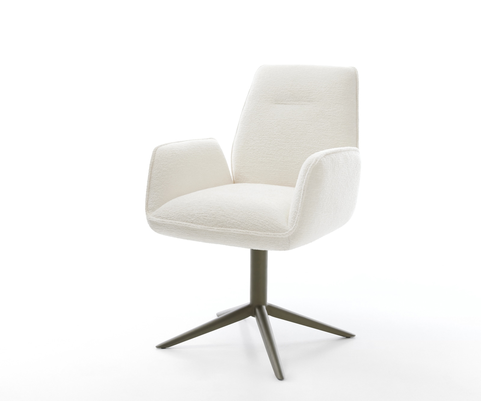 DELIFE Drehstuhl Zoa-Flex Bouclé Soft Beige Fußkreuz Effektfinish Titan 360° drehbar Wippfunktion Taschenfederkern