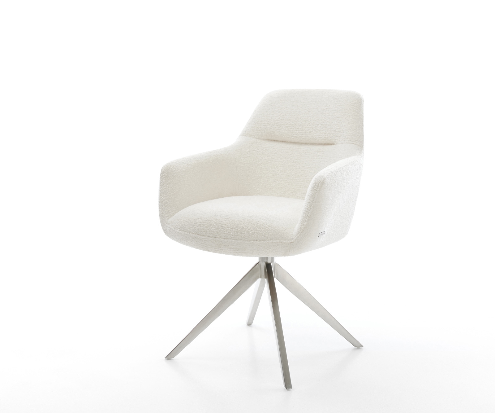 DELIFE Drehstuhl Pejo-Flex Bouclé Soft Beige Kreuzgestell breit Edelstahl 360° drehbar Wippfunktion Taschenfederkern