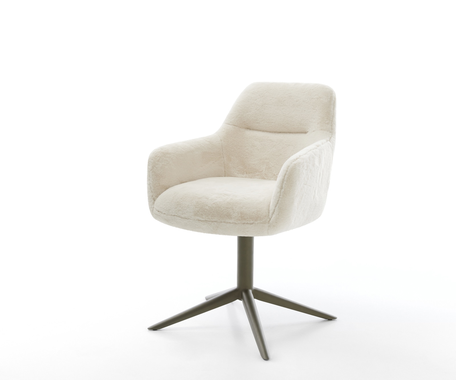 DELIFE Drehstuhl Pejo-Flex Plüsch Creme-Weiß Fußkreuz Effektfinish Titan 360° drehbar Wippfunktion Taschenfederkern