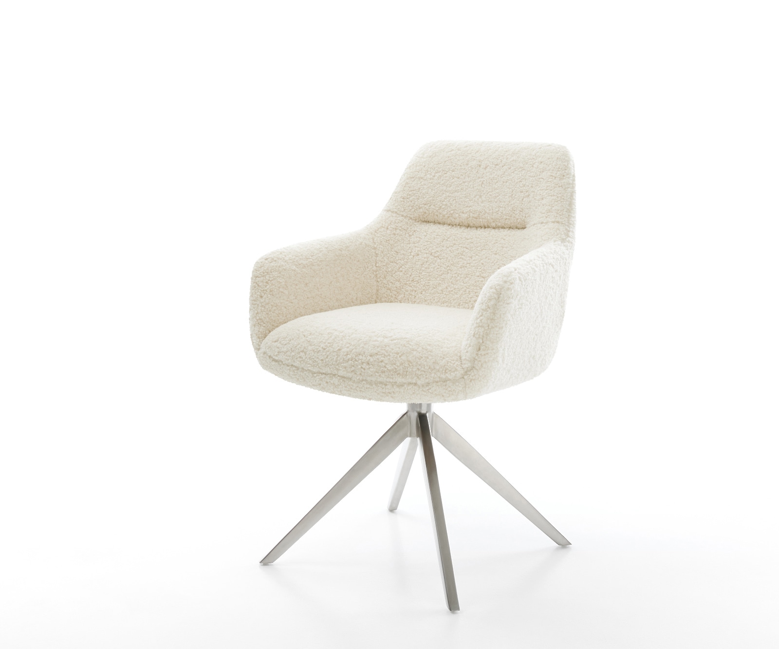 DELIFE Drehstuhl Pejo-Flex Teddystoff Beige Kreuzgestell breit Edelstahl 360° drehbar Wippfunktion Taschenfederkern