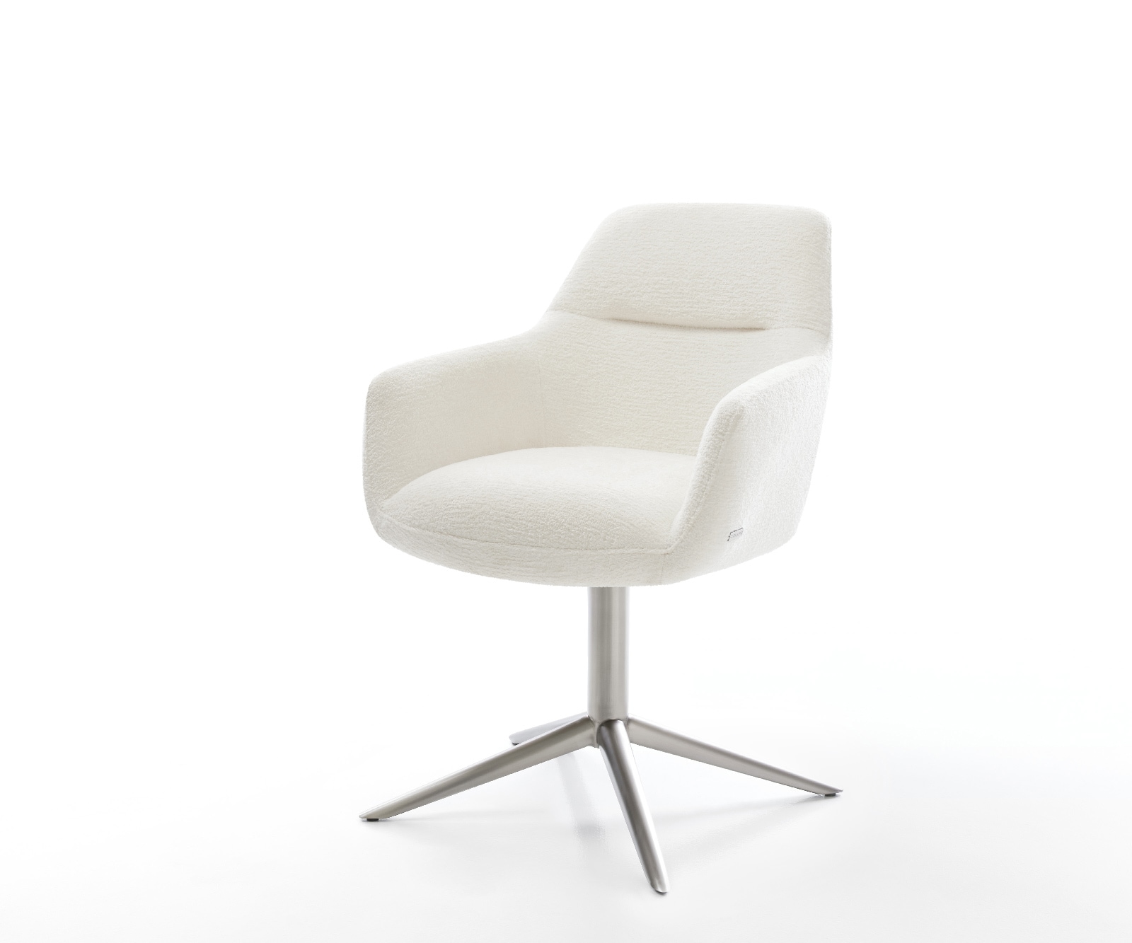 DELIFE Drehstuhl Pejo-Flex Bouclé Soft Beige Fußkreuz Edelstahl 360° drehbar Wippfunktion Taschenfederkern