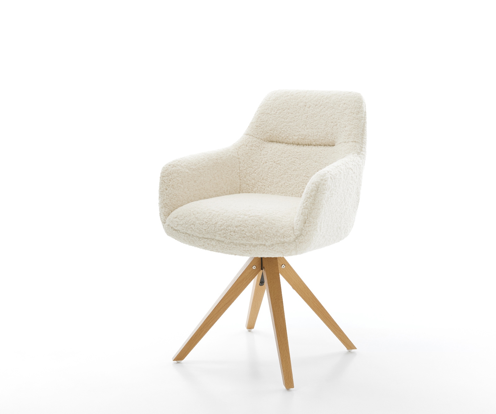 DELIFE Drehstuhl Pejo-Flex Teddystoff Beige Holzgestell kantig Natur 180° drehbar Taschenfederkern