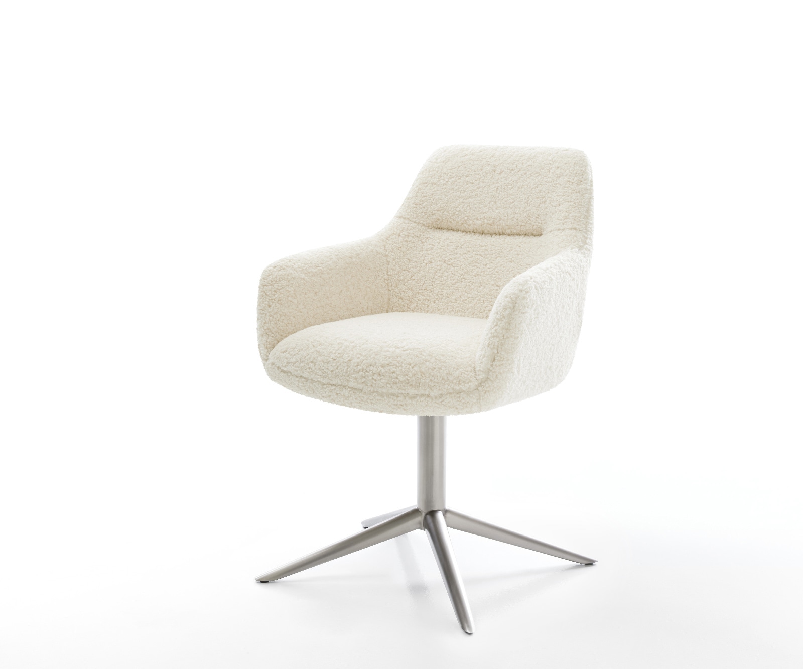 DELIFE Drehstuhl Pejo-Flex Teddystoff Beige Fußkreuz Edelstahl 360° drehbar Wippfunktion Taschenfederkern