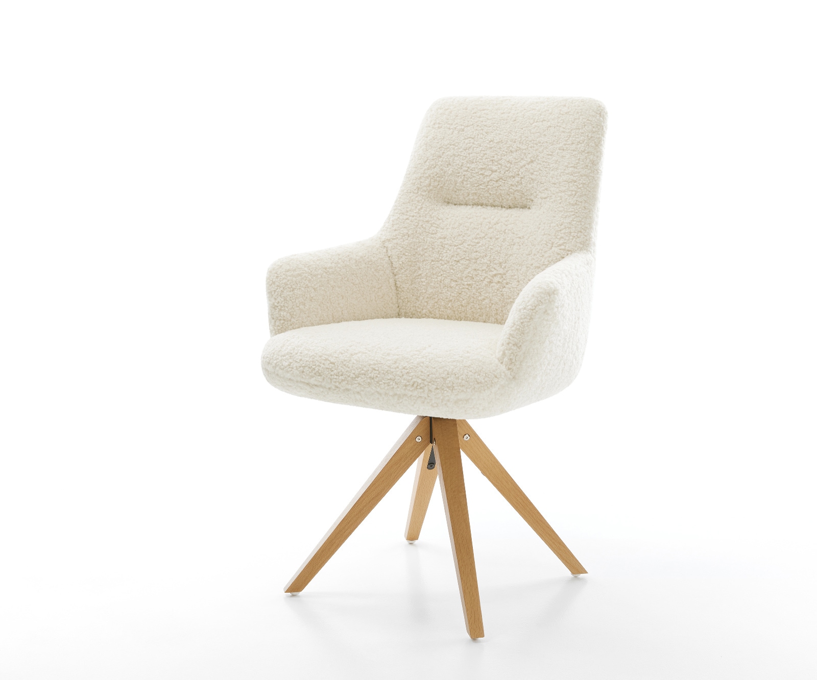DELIFE Drehstuhl Zelia-Flex mit Armlehnen Teddystoff Beige Holzgestell kantig Natur 180° drehbar Taschenfederkern