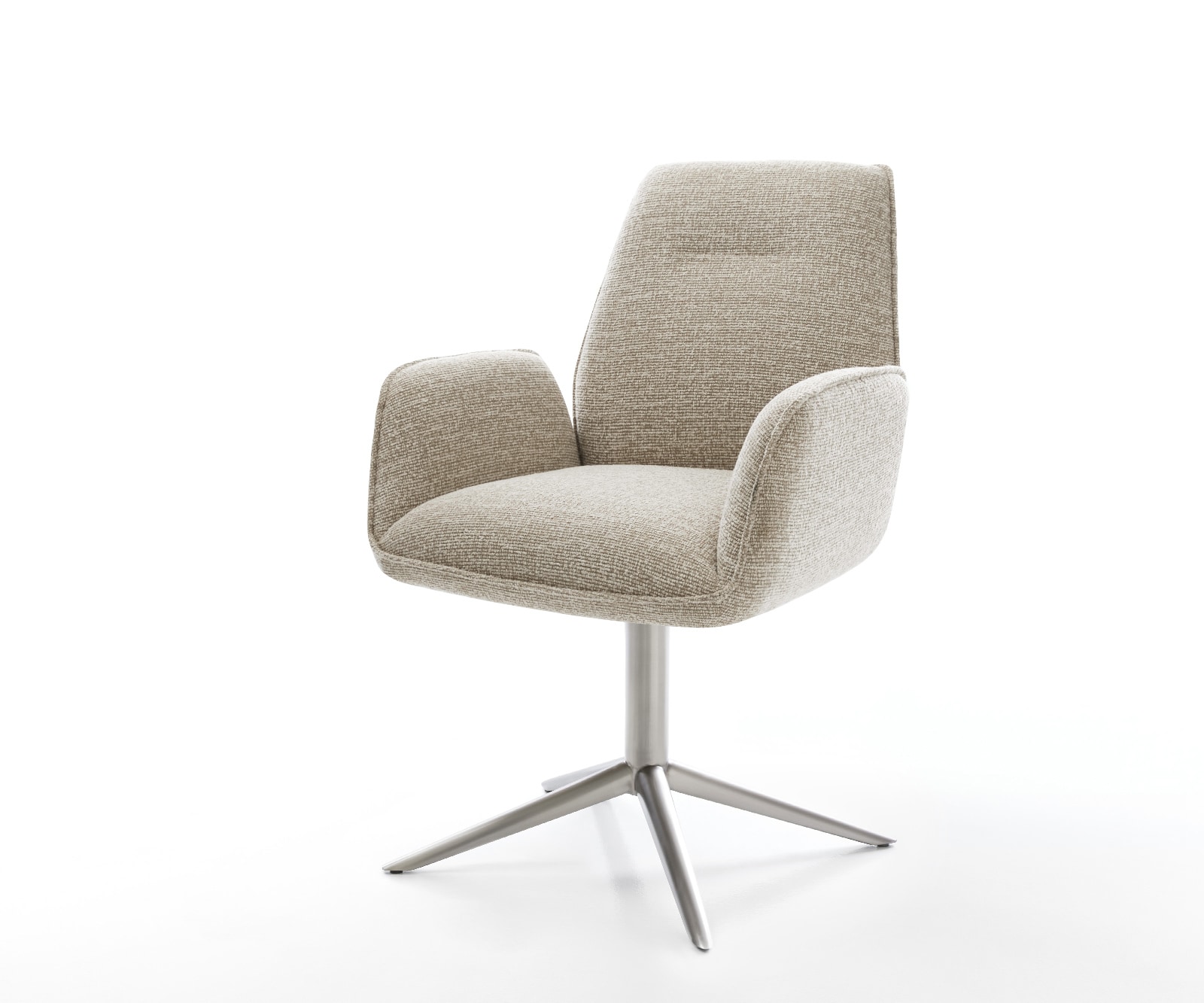 DELIFE Drehstuhl Zoa-Flex Webstoff Soft Beige Fußkreuz Edelstahl 360° drehbar Wippfunktion Taschenfederkern