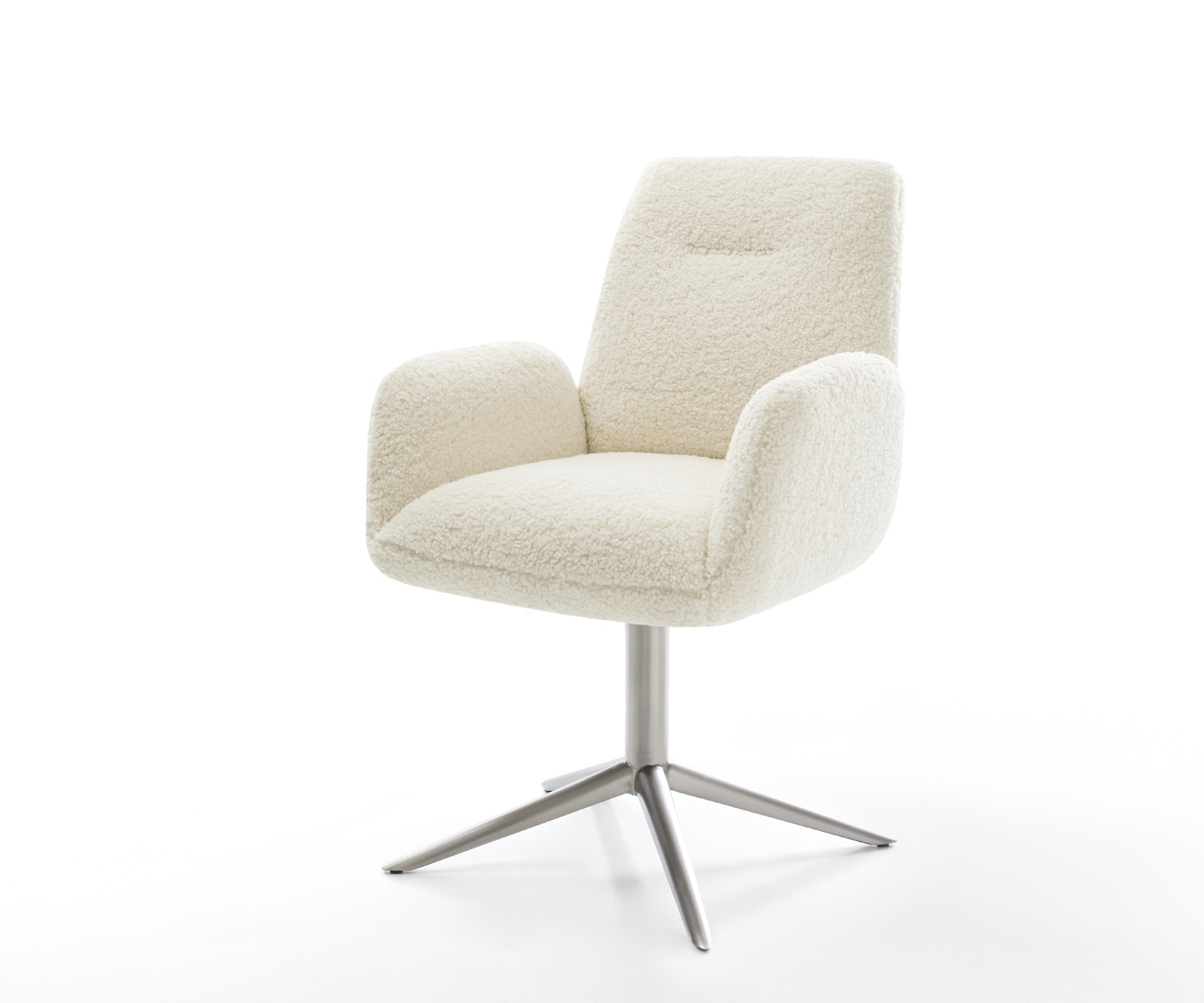DELIFE Drehstuhl Zoa-Flex Teddystoff Beige Fußkreuz Edelstahl 360° drehbar Wippfunktion Taschenfederkern