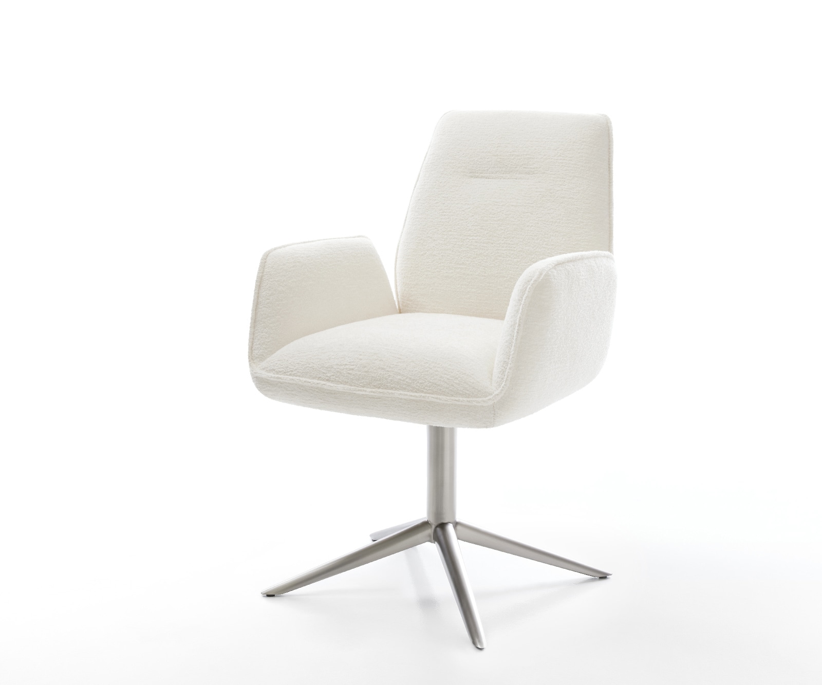 DELIFE Drehstuhl Zoa-Flex Bouclé Soft Beige Fußkreuz Edelstahl 360° drehbar Wippfunktion Taschenfederkern