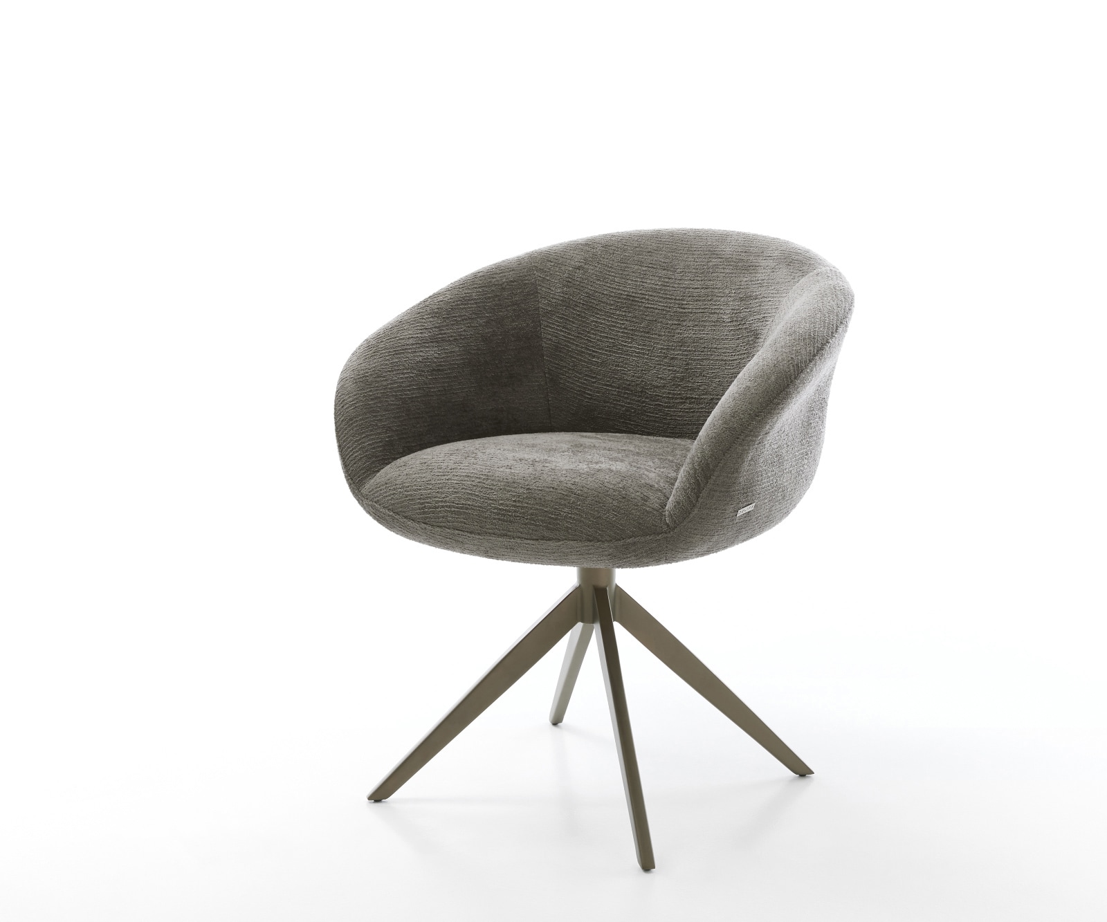 DELIFE Drehstuhl Vinka-Flex mit Armlehnen Bouclé Soft Schlamm Kreuzgestell breit Effektfinish Titan 360° drehbar Wippfunktion Taschenfederkern