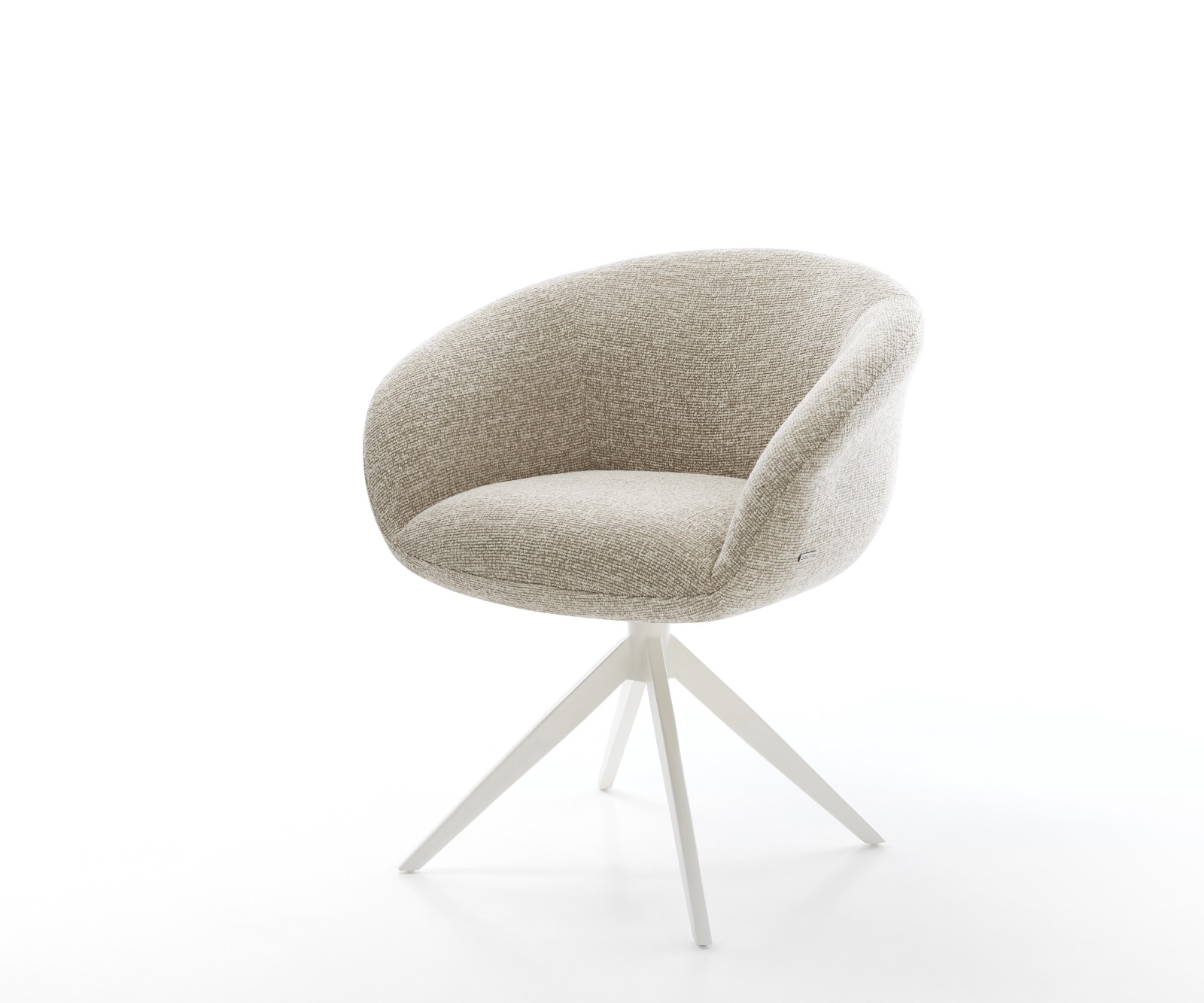 DELIFE Drehstuhl Vinka-Flex mit Armlehnen Webstoff Soft Beige Kreuzgestell breit Weiß 360° drehbar Wippfunktion Taschenfederkern