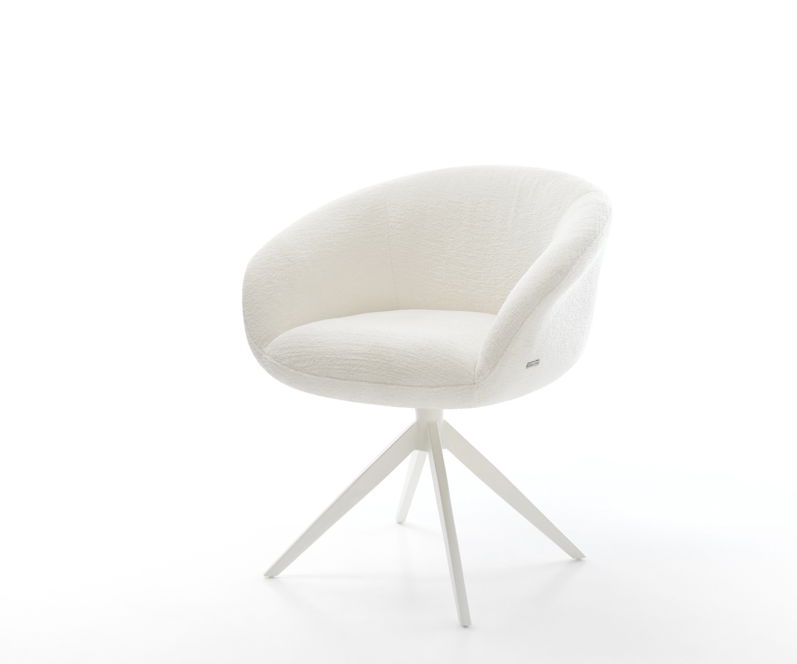 DELIFE Drehstuhl Vinka-Flex mit Armlehnen Bouclé Soft Beige Kreuzgestell breit Weiß 360° drehbar Wippfunktion Taschenfederkern