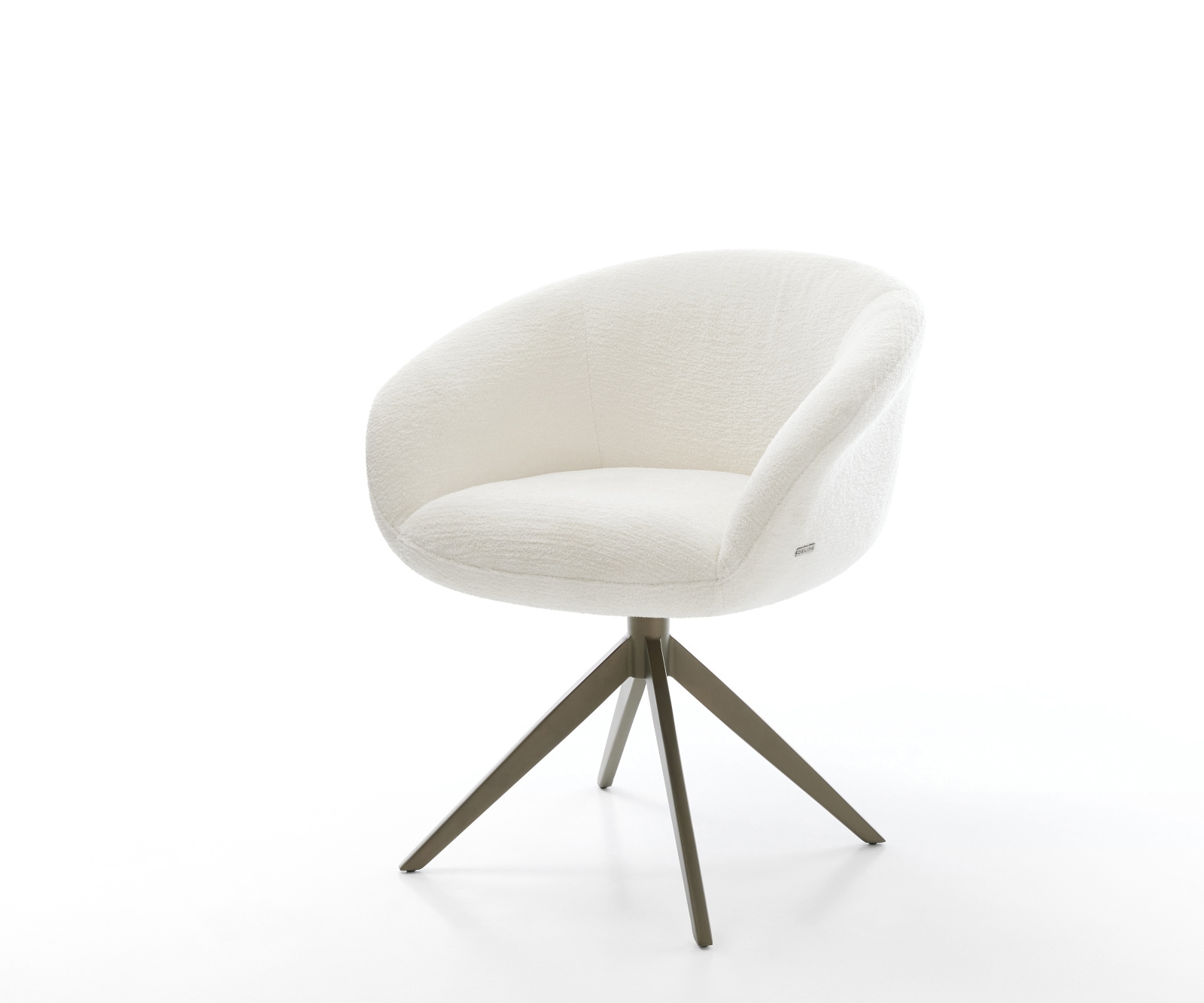 DELIFE Drehstuhl Vinka-Flex mit Armlehnen Bouclé Soft Beige Kreuzgestell breit Effektfinish Titan 360° drehbar Wippfunktion Taschenfederkern
