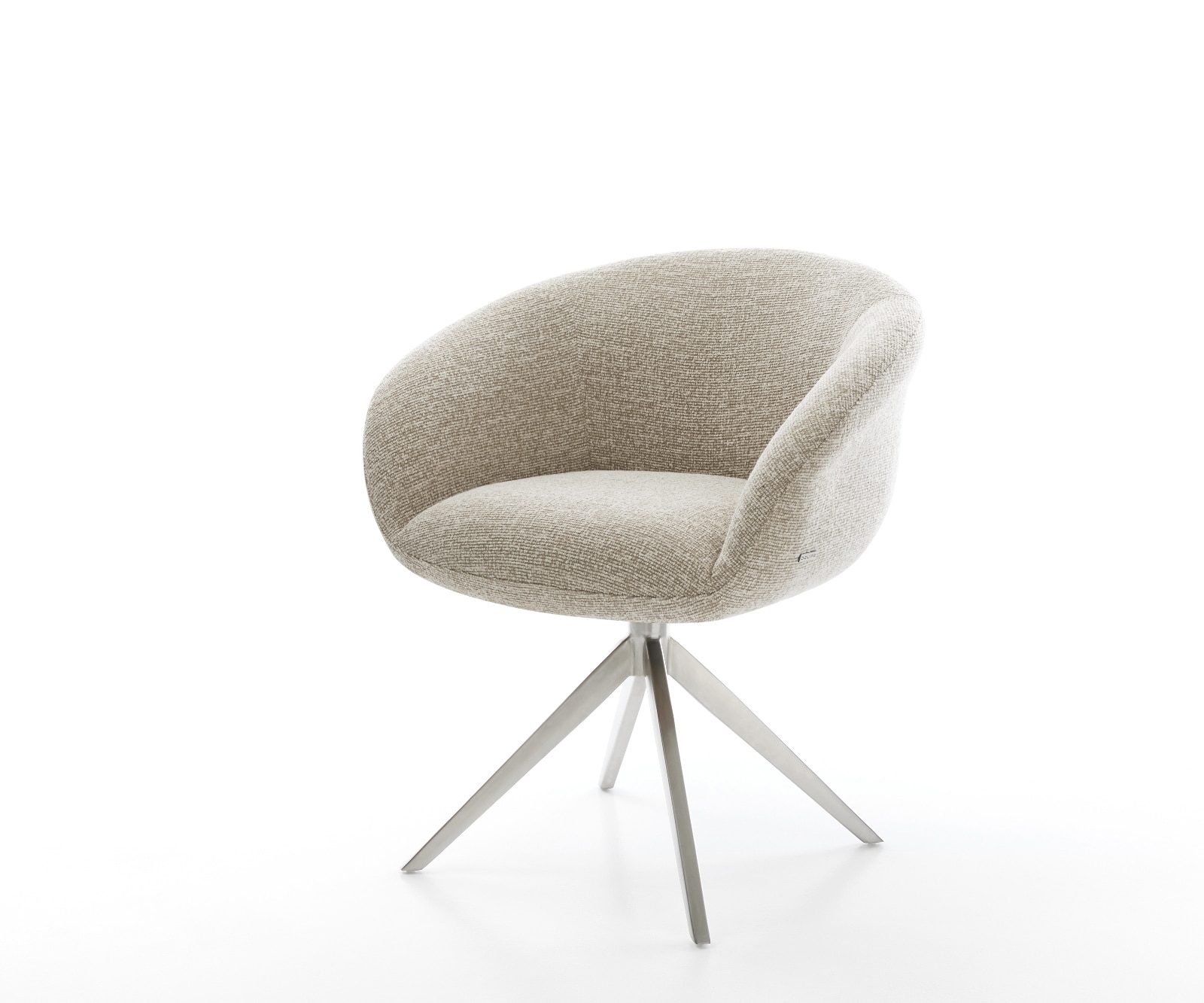 DELIFE Drehstuhl Vinka-Flex mit Armlehnen Webstoff Soft Beige Kreuzgestell breit Edelstahl 360° drehbar Wippfunktion Taschenfederkern