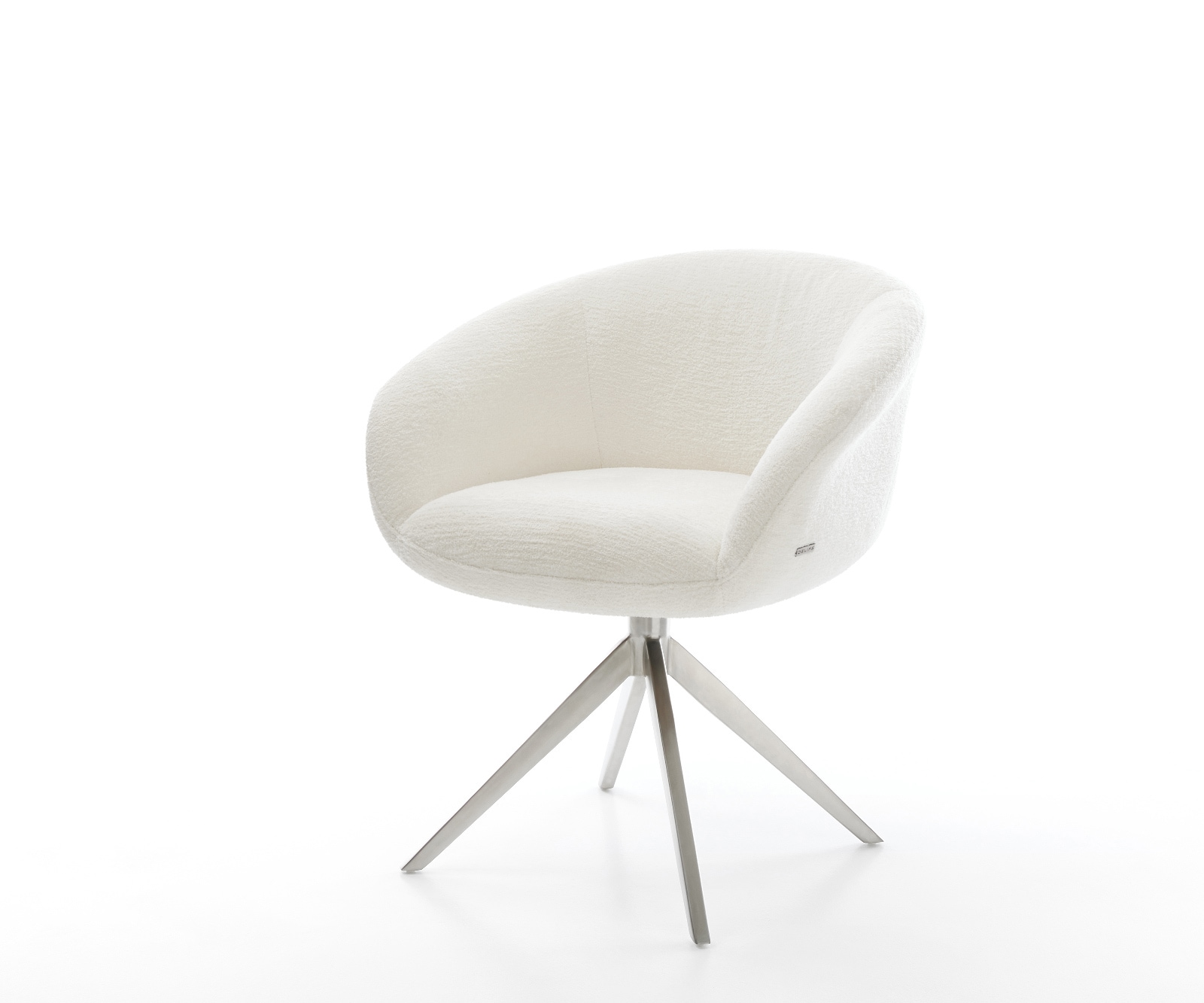 DELIFE Drehstuhl Vinka-Flex mit Armlehnen Bouclé Soft Beige Kreuzgestell breit Edelstahl 360° drehbar Wippfunktion Taschenfederkern