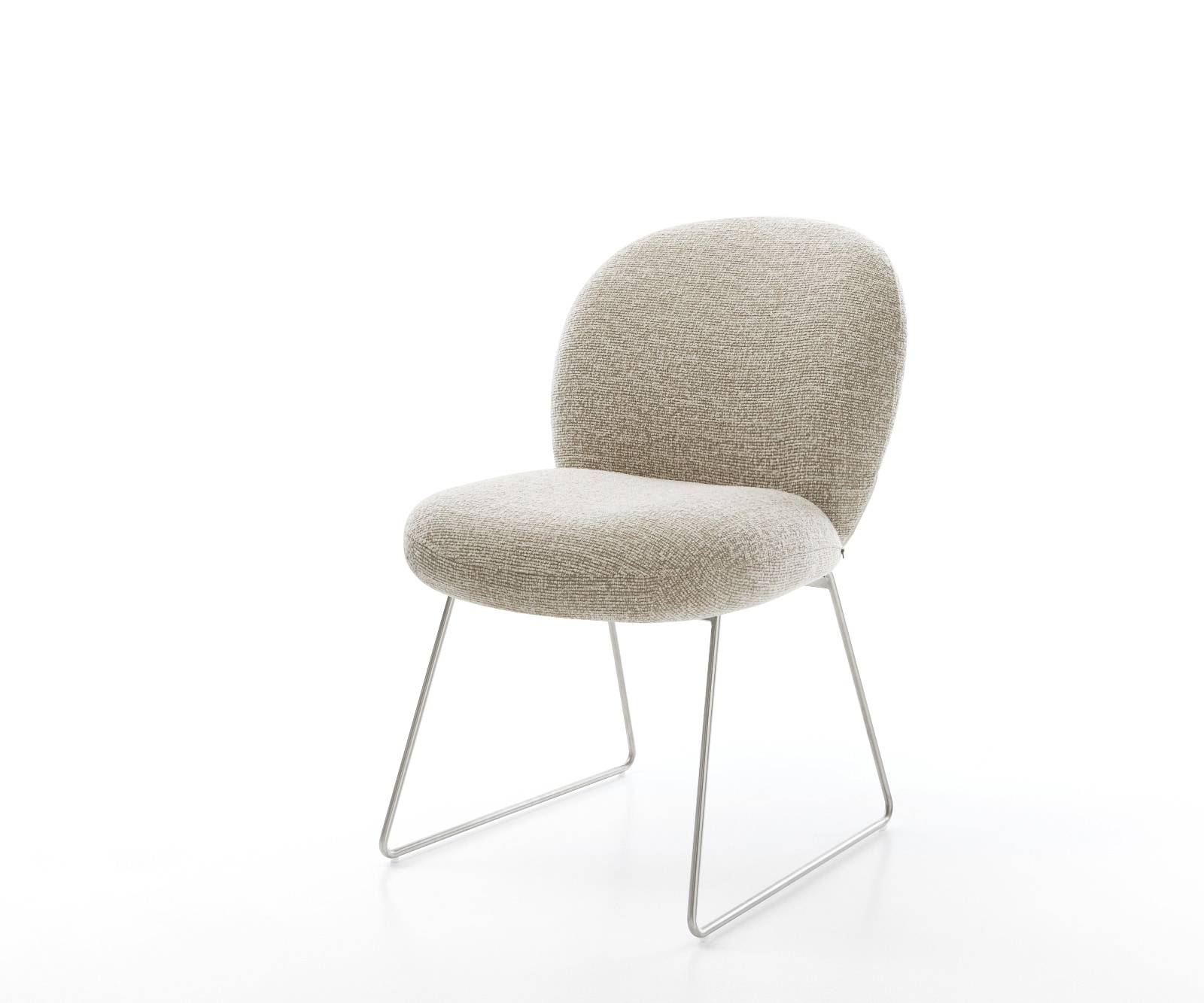 DELIFE Esszimmerstuhl Nube-Flex Webstoff Soft Beige Kufengestell Edelstahl Taschenfederkern