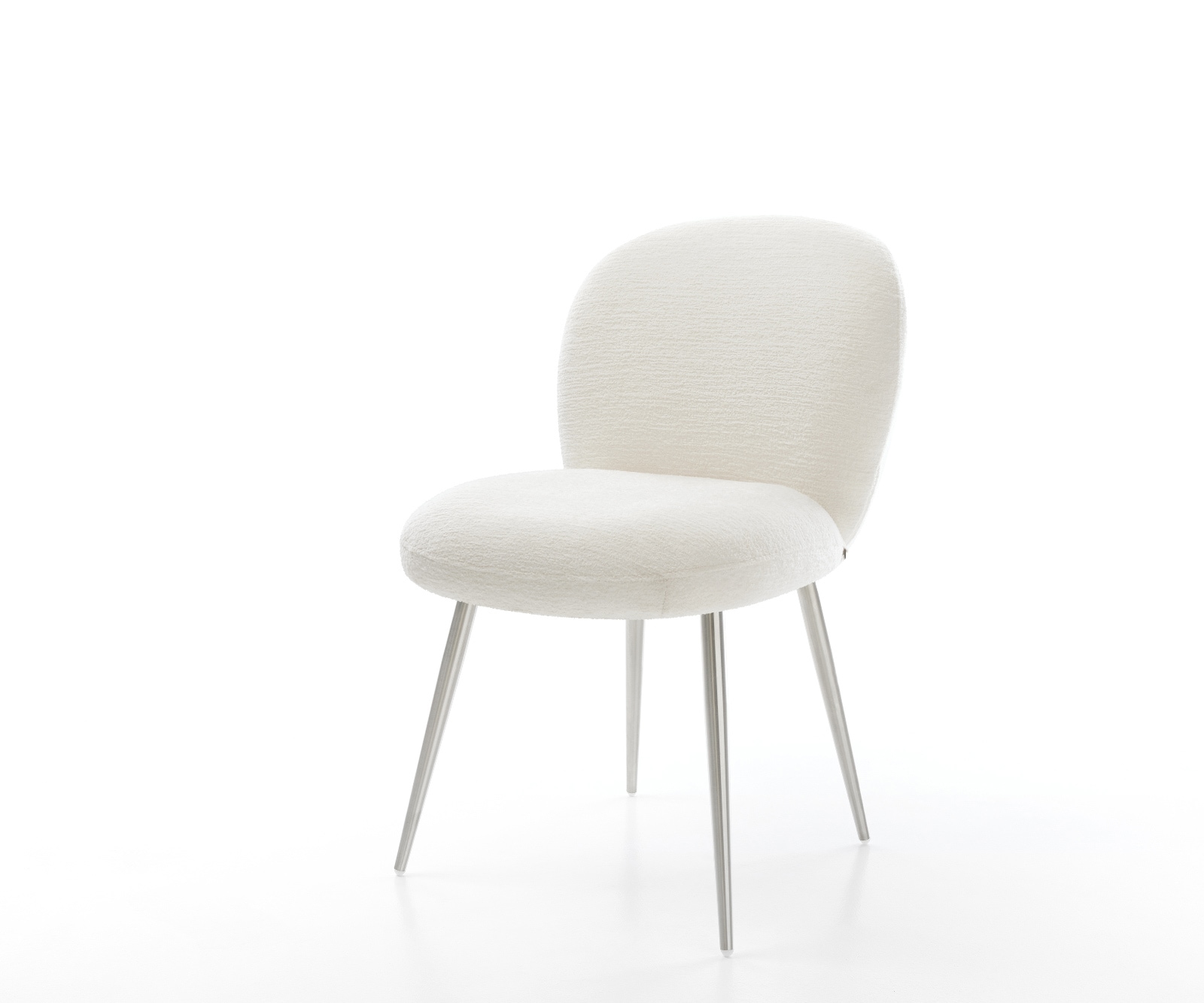 DELIFE Esszimmerstuhl Nube-Flex Bouclé Soft Beige 4-Fuß konisch Edelstahl Taschenfederkern