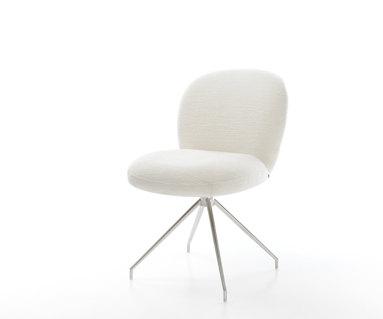 DELIFE Esszimmerstuhl Nube-Flex Bouclé Soft Beige Kreuzgestell konisch Edelstahl Taschenfederkern