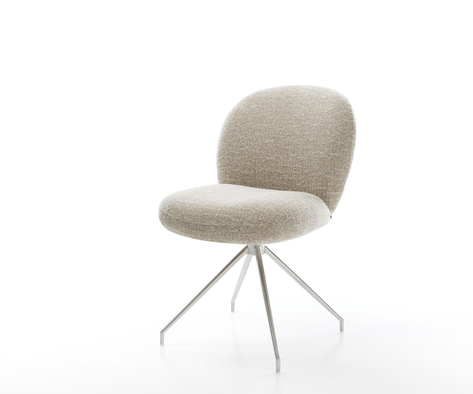 DELIFE Esszimmerstuhl Nube-Flex Webstoff Soft Beige Kreuzgestell konisch Edelstahl Taschenfederkern