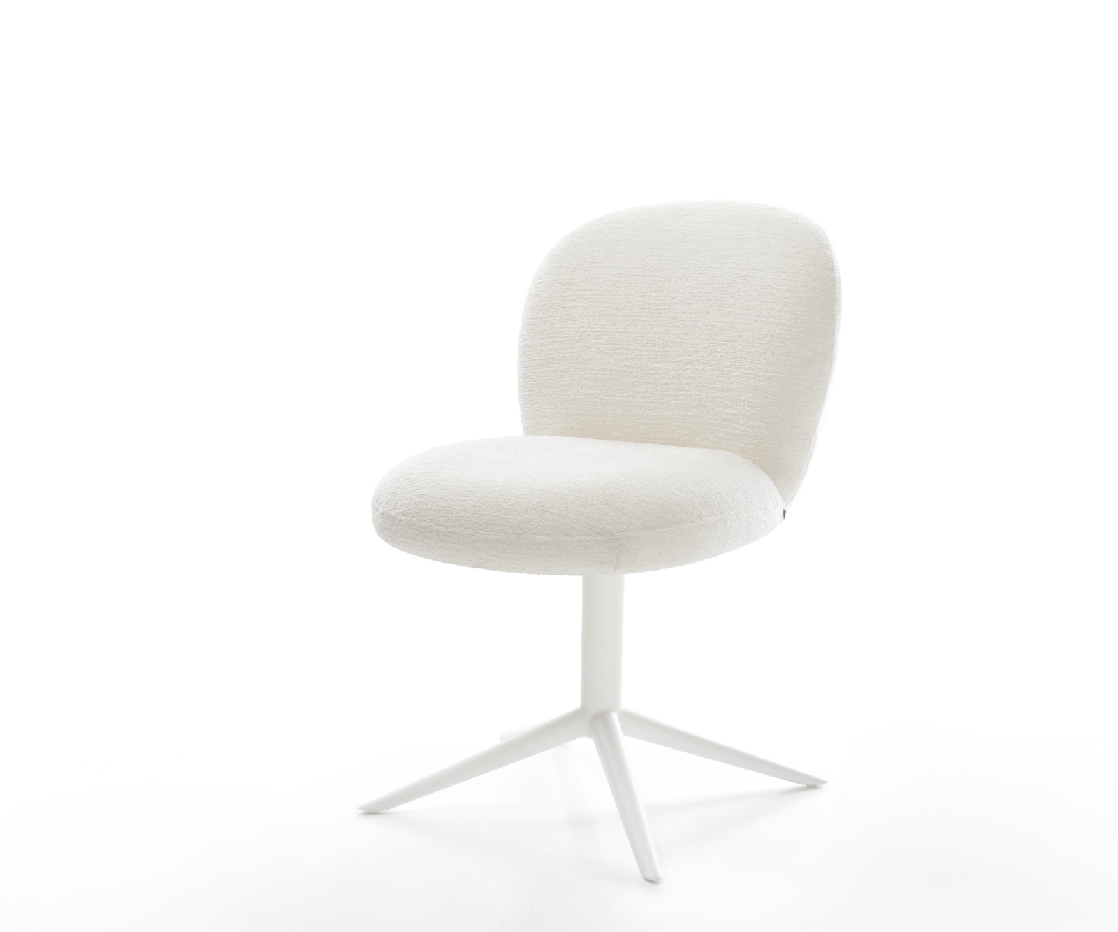 DELIFE Drehstuhl Nube-Flex Bouclé Soft Beige Fußkreuz Weiß 360° drehbar Wippfunktion Taschenfederkern