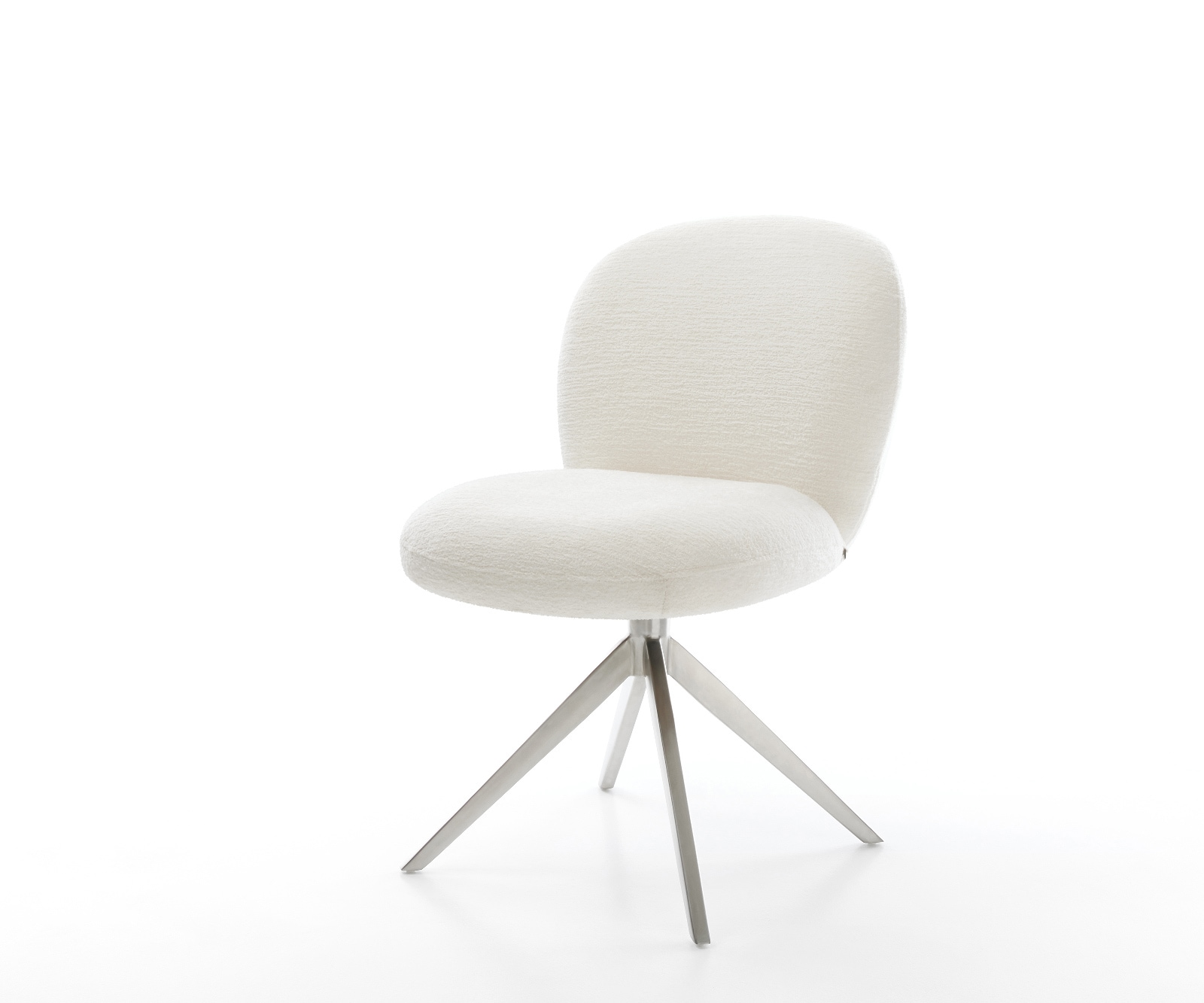 DELIFE Drehstuhl Nube-Flex Bouclé Soft Beige Kreuzgestell breit Edelstahl 360° drehbar Wippfunktion Taschenfederkern