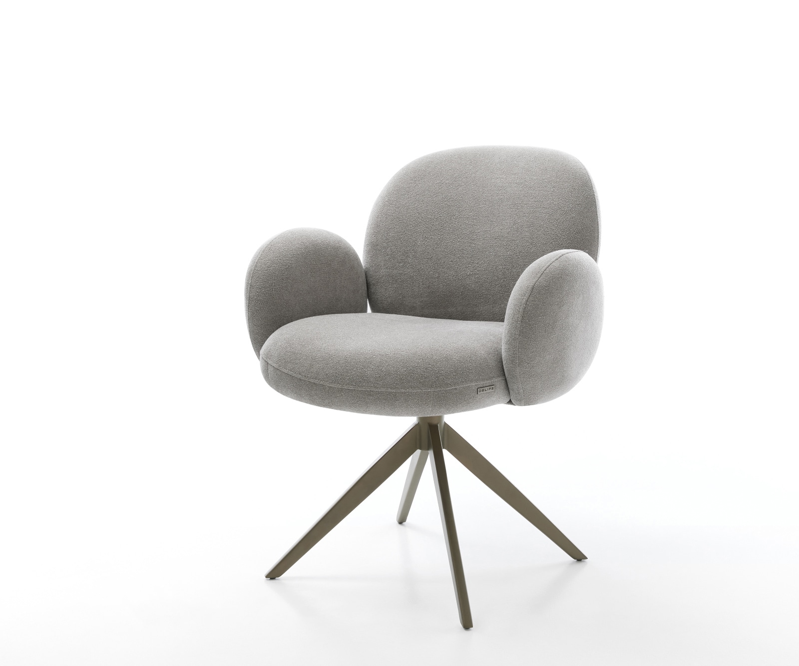 DELIFE Drehstuhl Nube-Flex mit Armlehnen Strukturstoff Soft Grau Kreuzgestell breit Effektfinish Titan 360° drehbar Wippfunktion Taschenfederkern