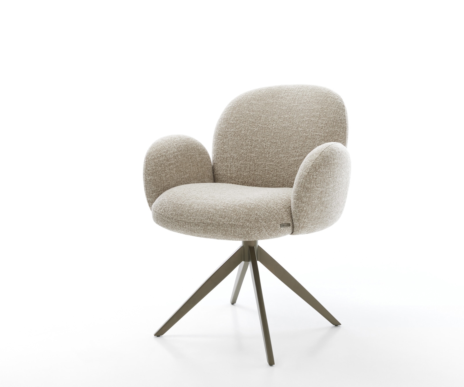 DELIFE Drehstuhl Nube-Flex mit Armlehnen Webstoff Soft Beige Kreuzgestell breit Effektfinish Titan 360° drehbar Wippfunktion Taschenfederkern