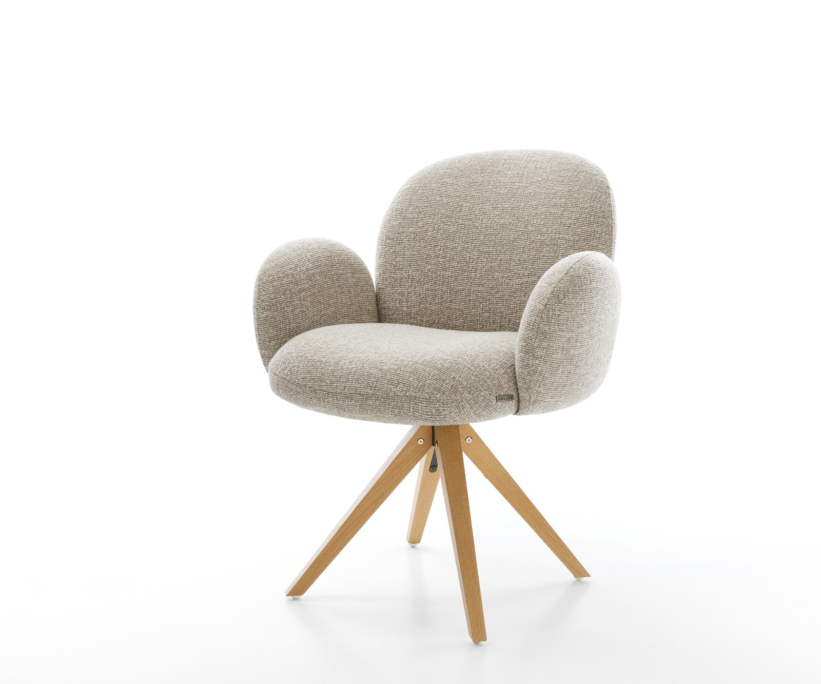 DELIFE Drehstuhl Nube-Flex mit Armlehnen Webstoff Soft Beige Holzgestell kantig Natur 180° drehbar Taschenfederkern
